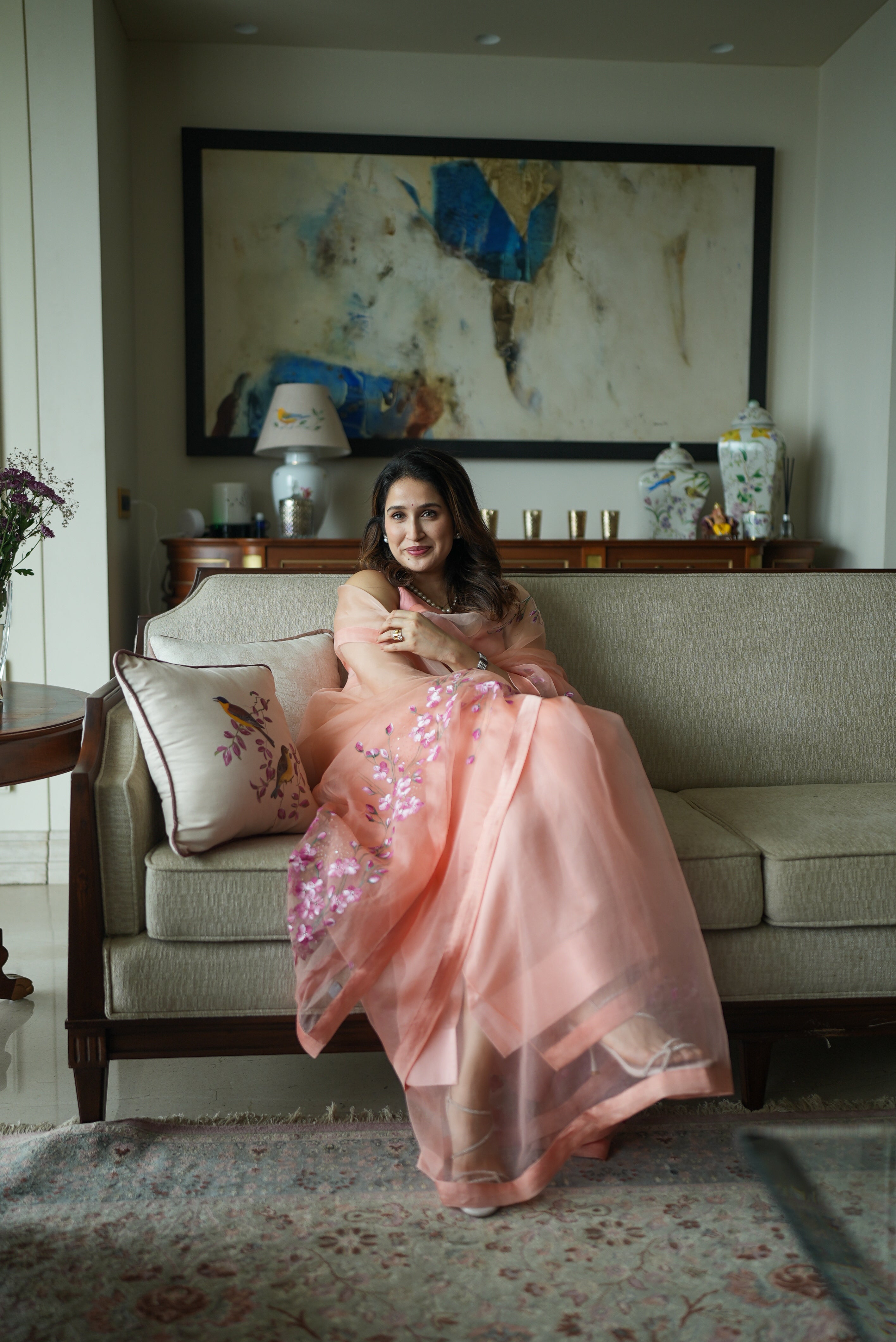 Actor Sagarika Ghatge in our Pink Organza Saree