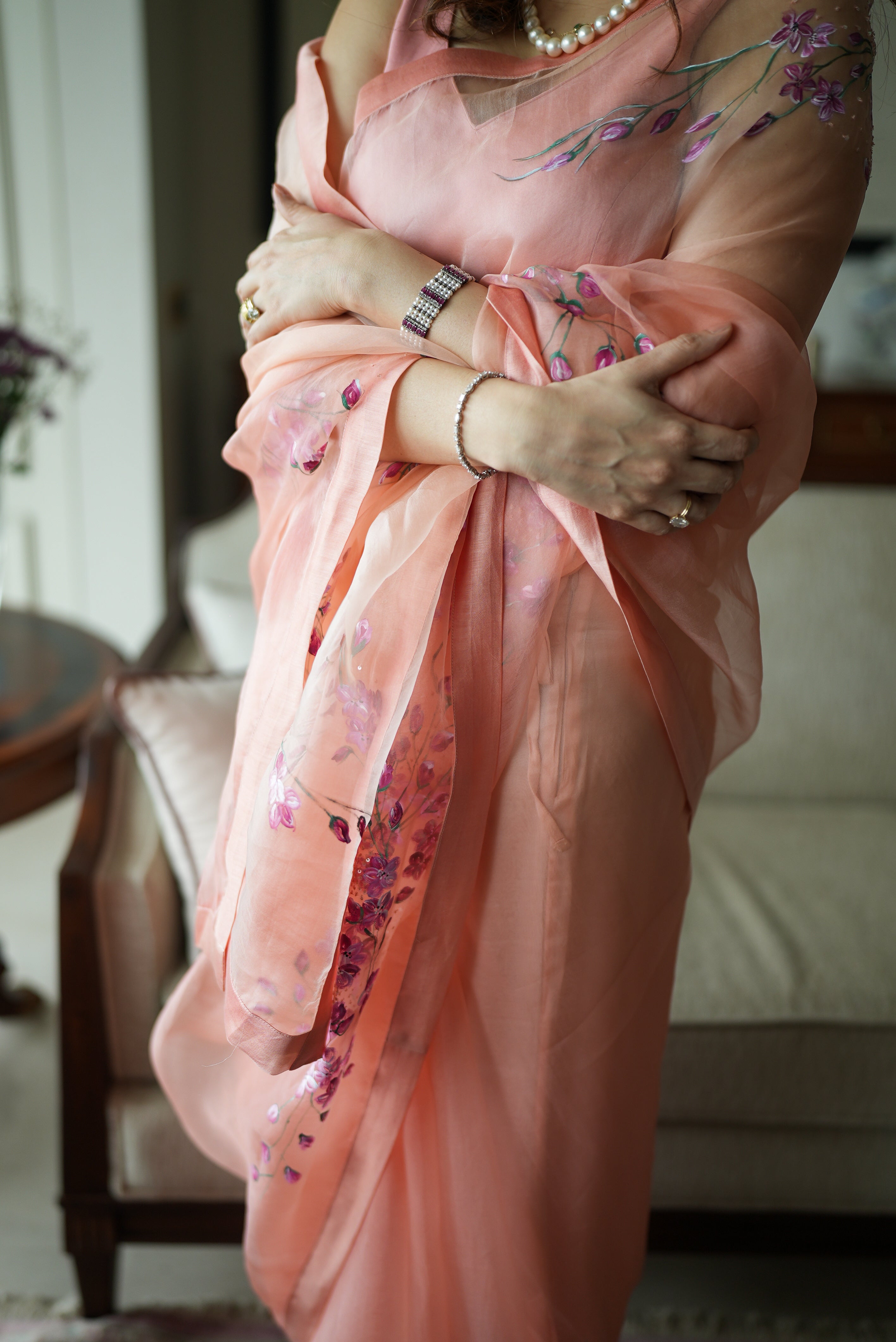 Actor Sagarika Ghatge in our Pink Organza Saree