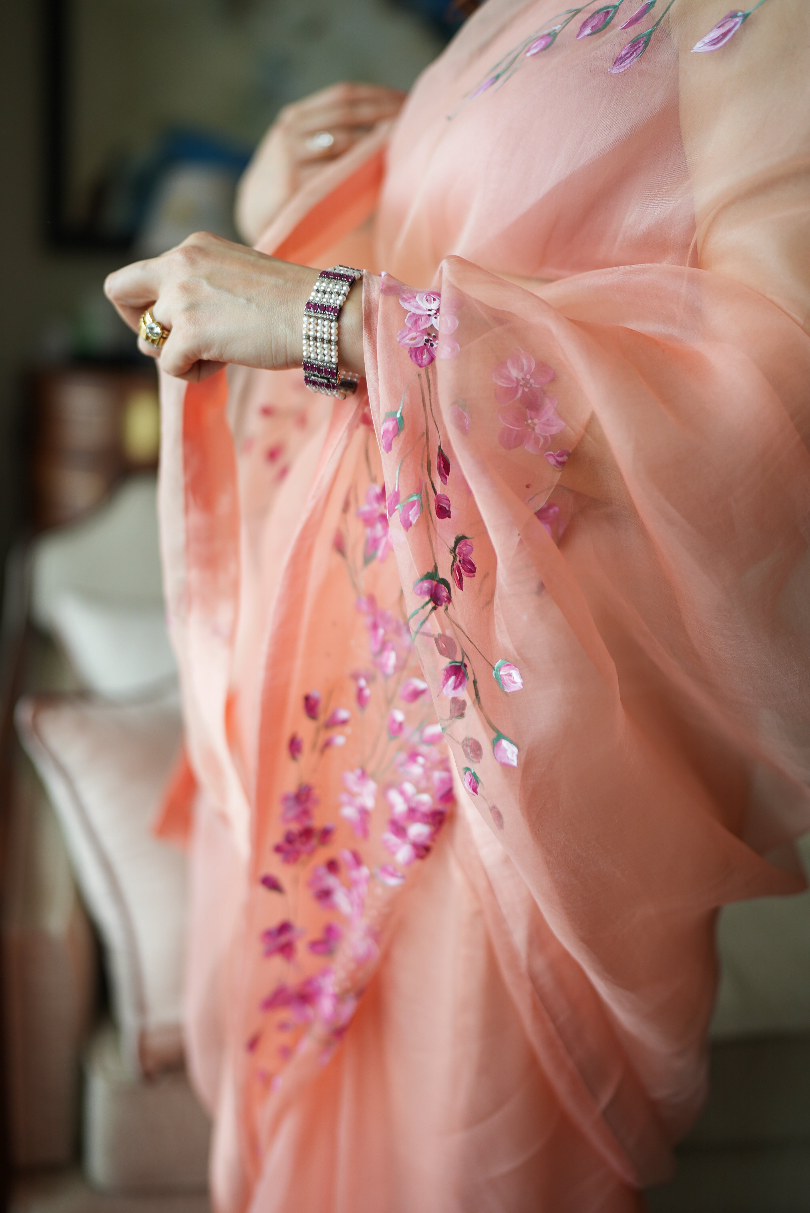 Actor Sagarika Ghatge in our Pink Organza Saree