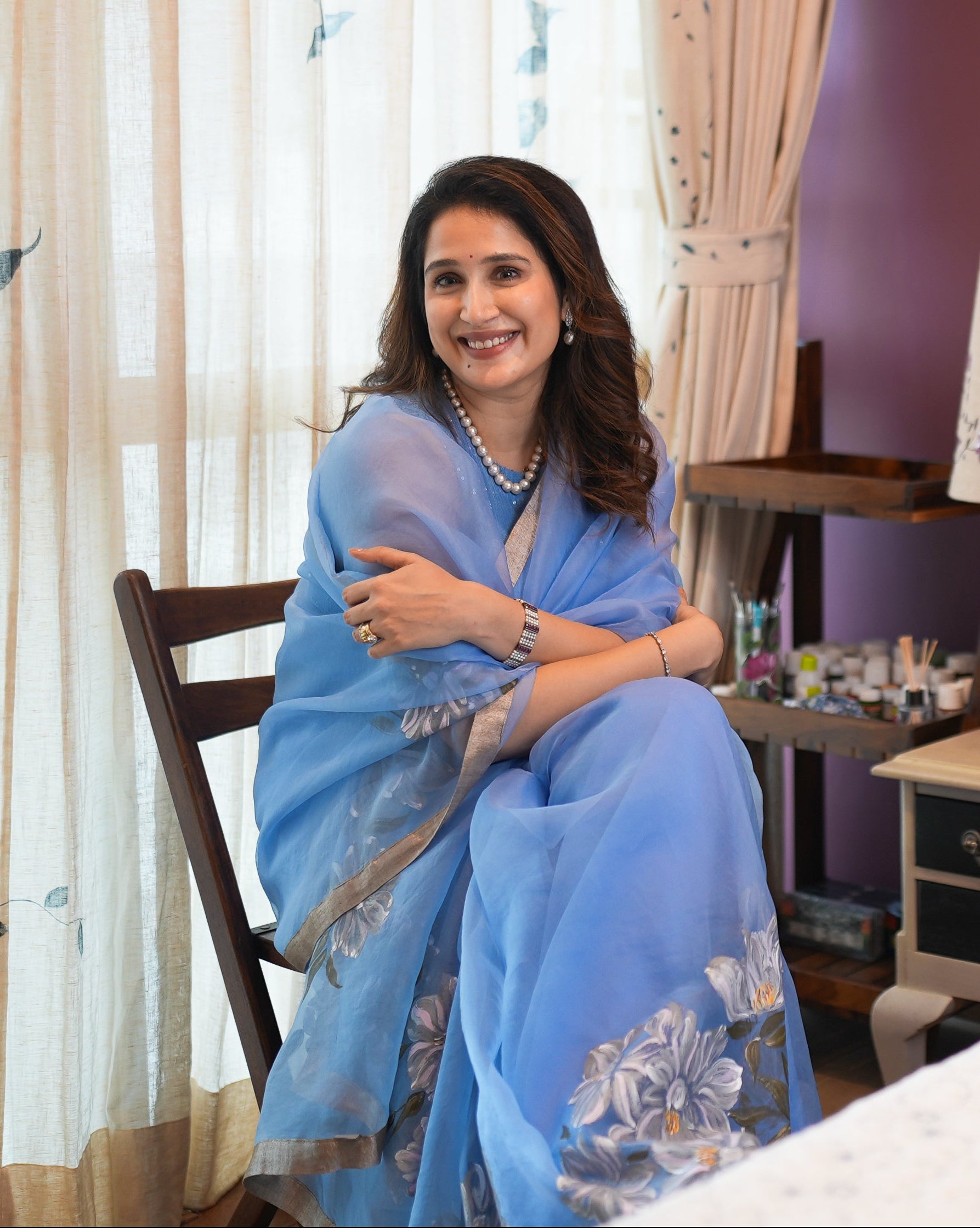 Actor Sagarika Ghatge in our Blue Organza Saree