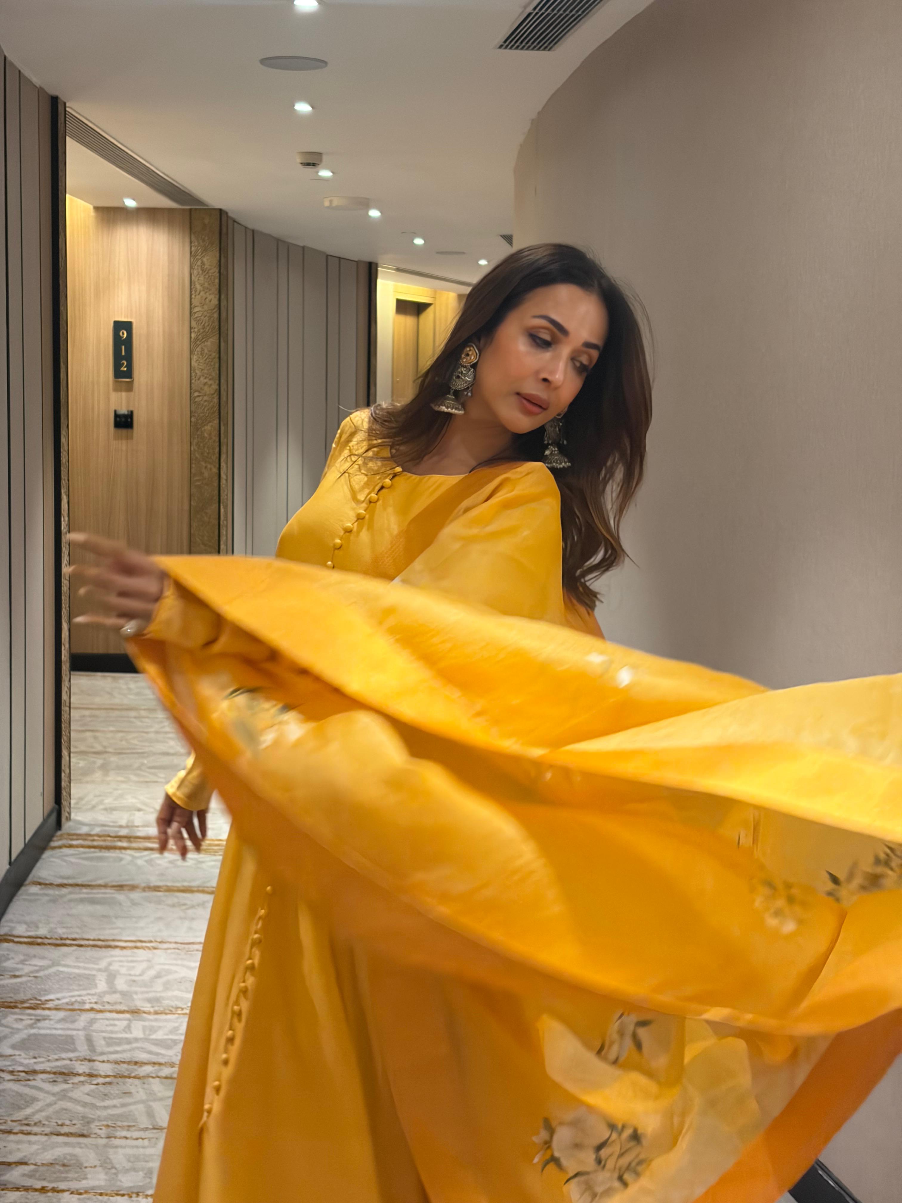 Actor Malaika Arora in our Hand-Painted Chanderi-Silk Anarkali