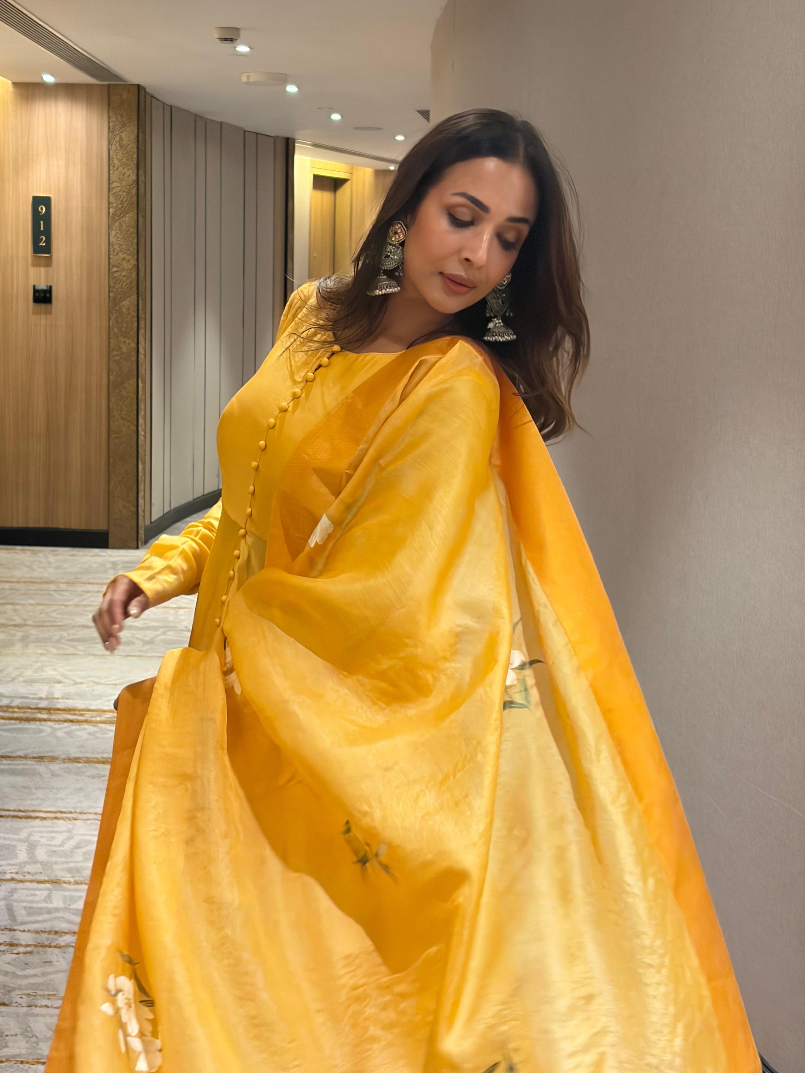 Actor Malaika Arora in our Hand-Painted Chanderi-Silk Anarkali