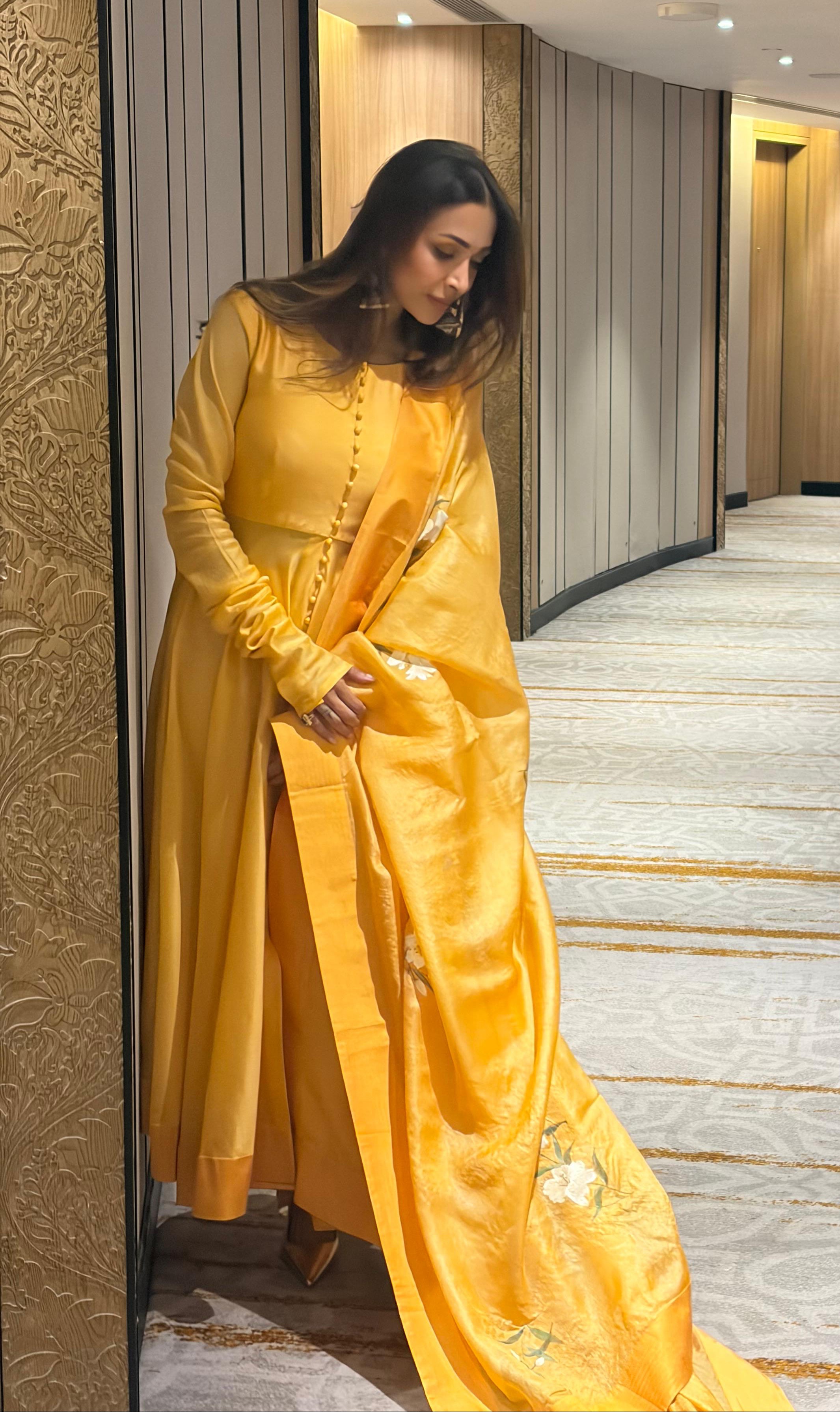 Actor Malaika Arora in our Hand-Painted Chanderi-Silk Anarkali