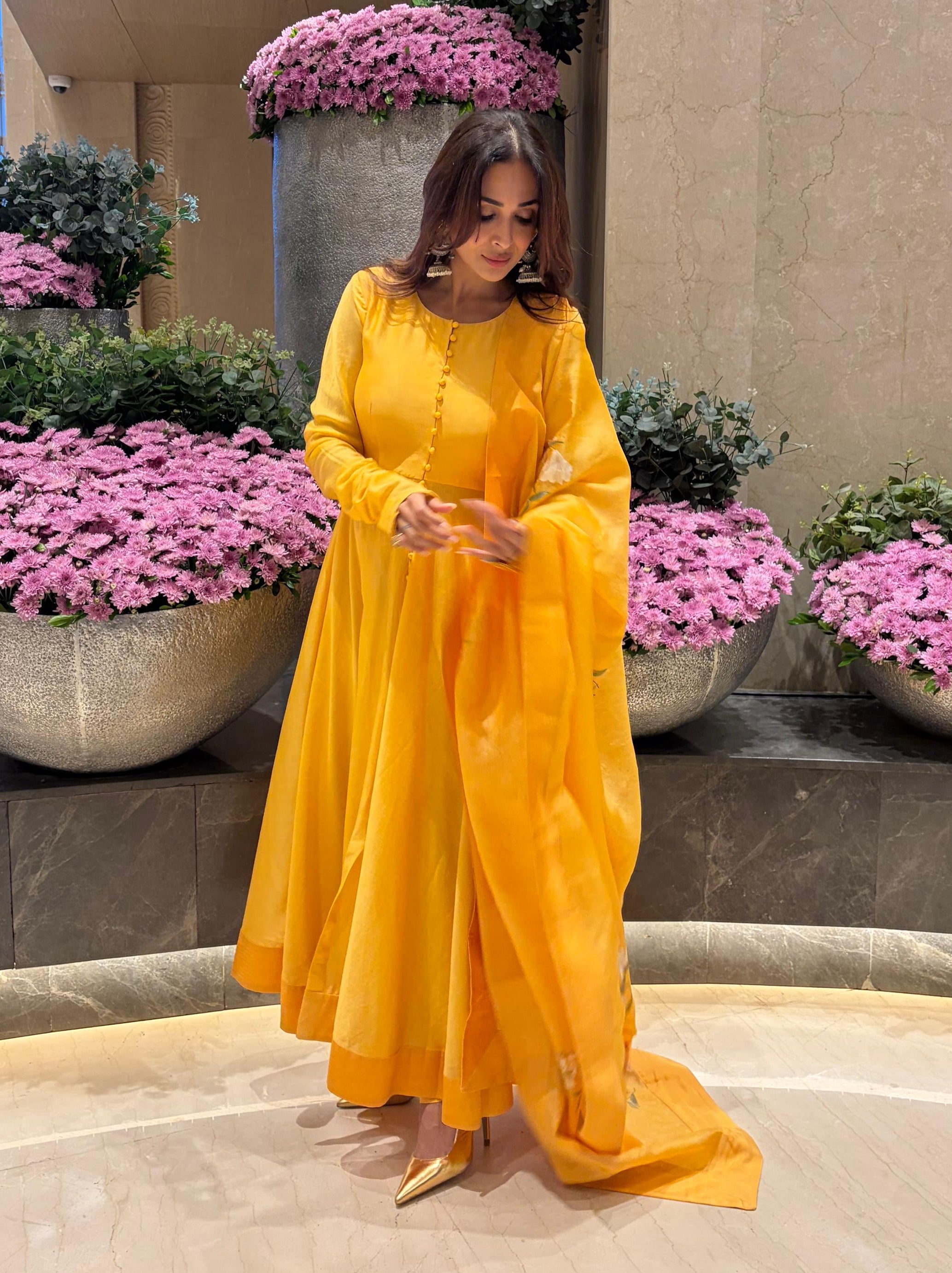 Actor Malaika Arora in our Hand-Painted Chanderi-Silk Anarkali