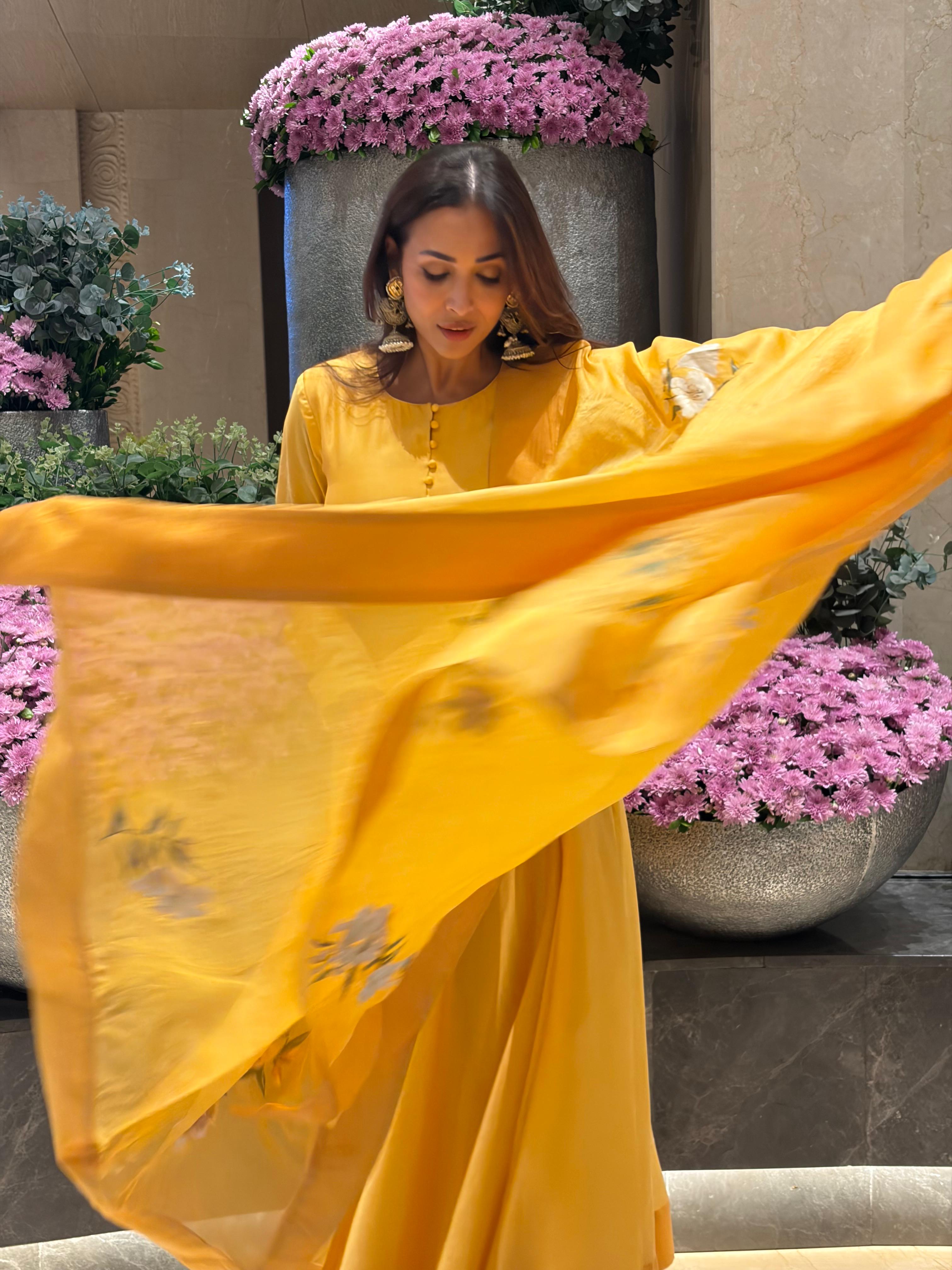 Actor Malaika Arora in our Hand-Painted Chanderi-Silk Anarkali