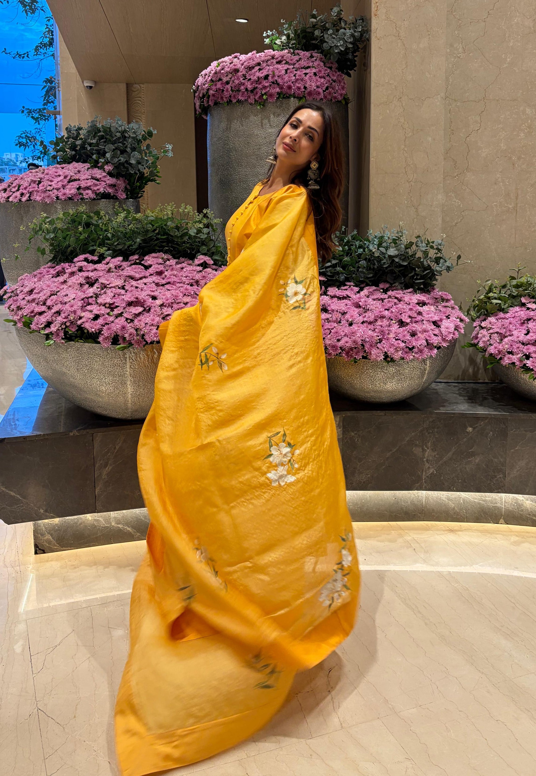 Actor Malaika Arora in our Hand-Painted Chanderi-Silk Anarkali