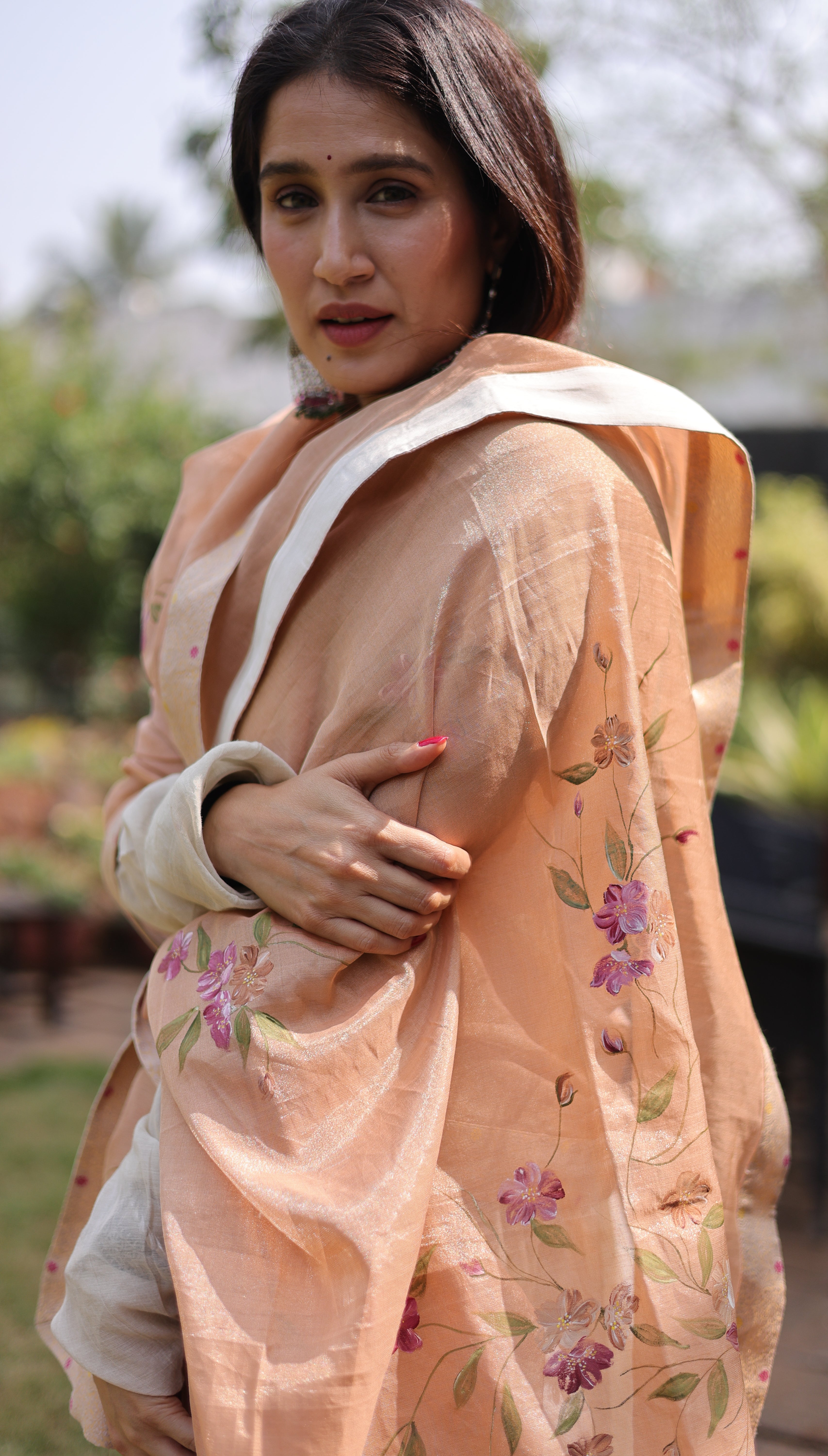 Actor Sagarika Z Ghatge in our Beige Diamond-Tissue Anarkali