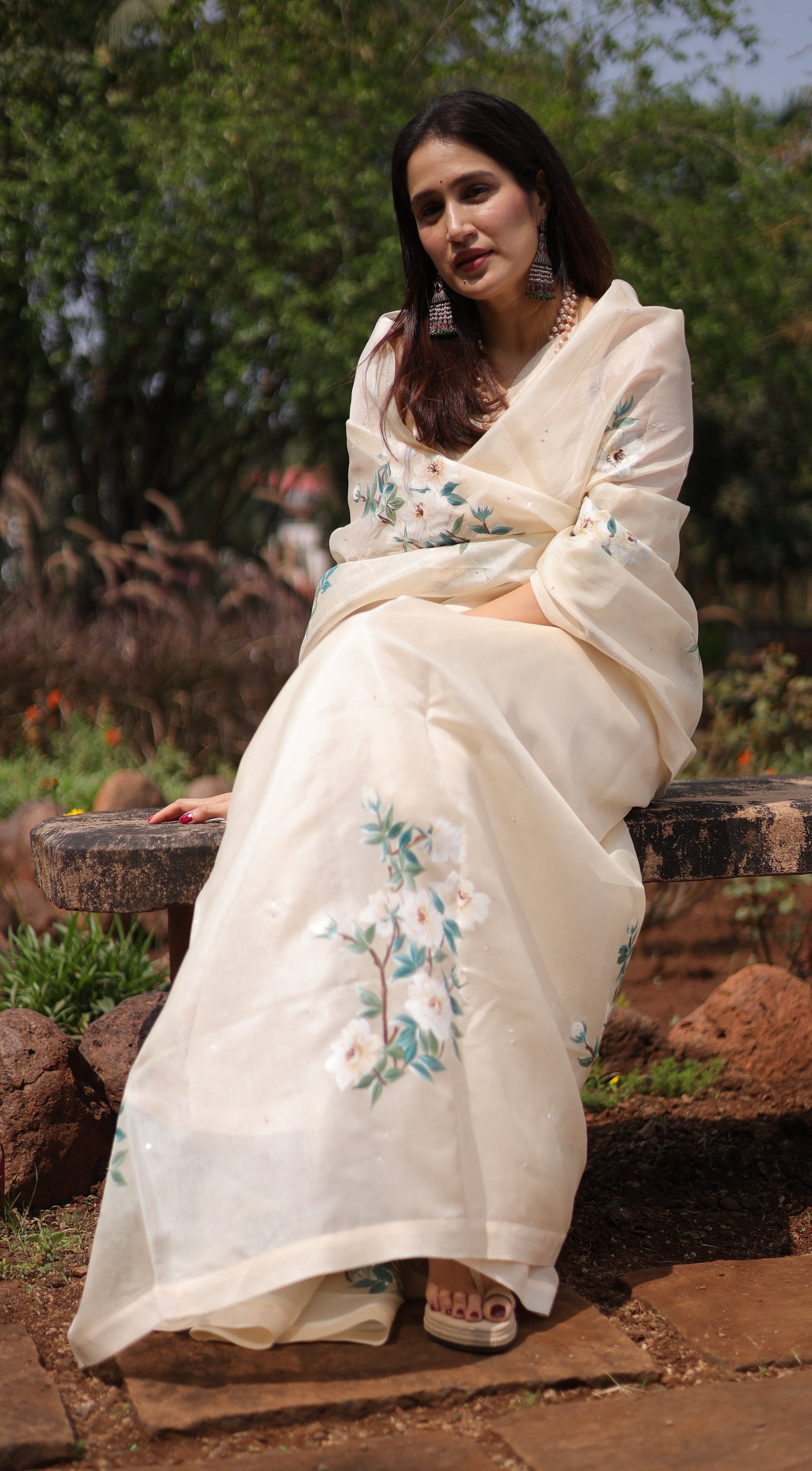 Actor Sagarika Ghatge in our Ivory White Tussar Silk Saree