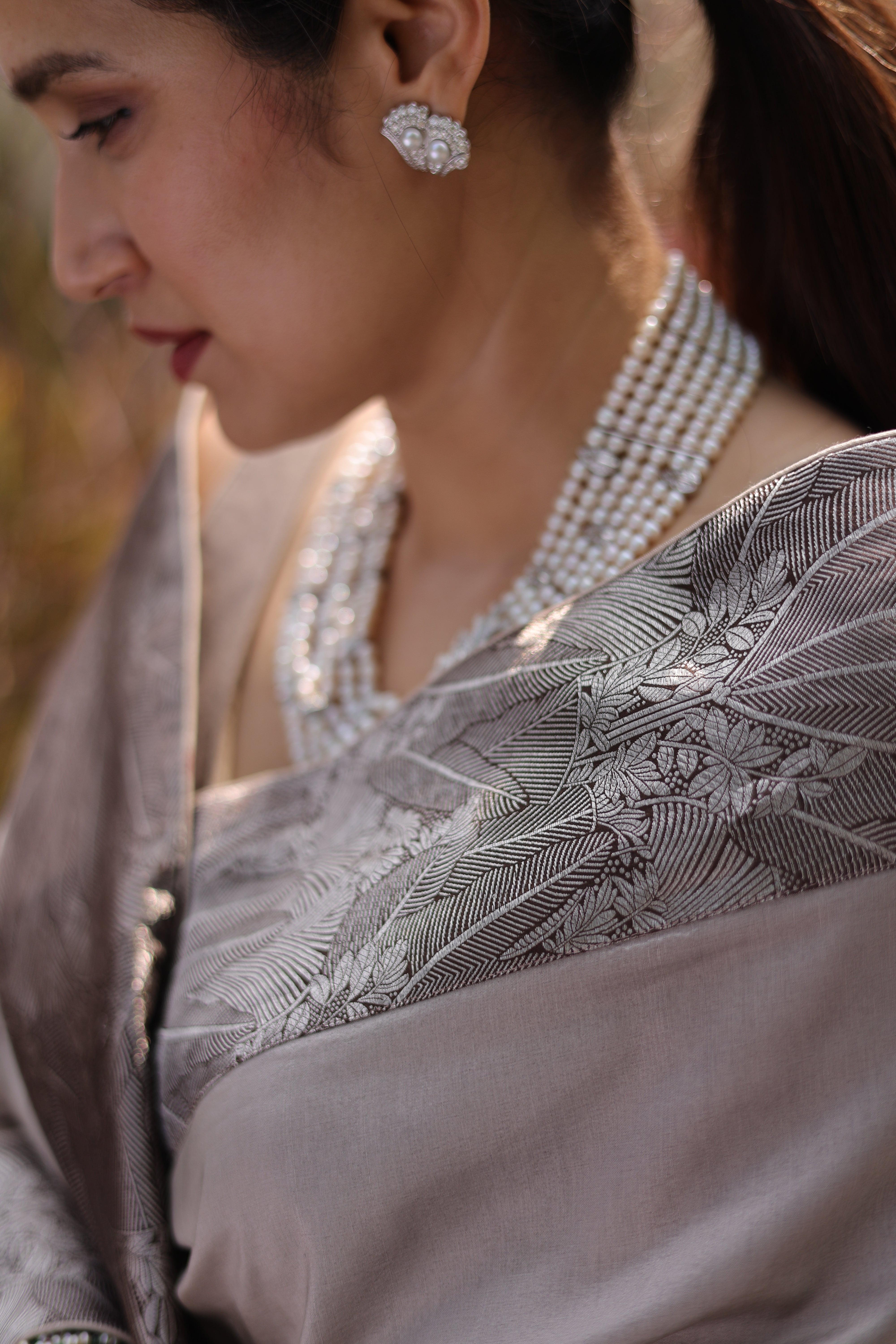 Actor Sagarika Z Ghatge in Grey Satin-Crepe Saree