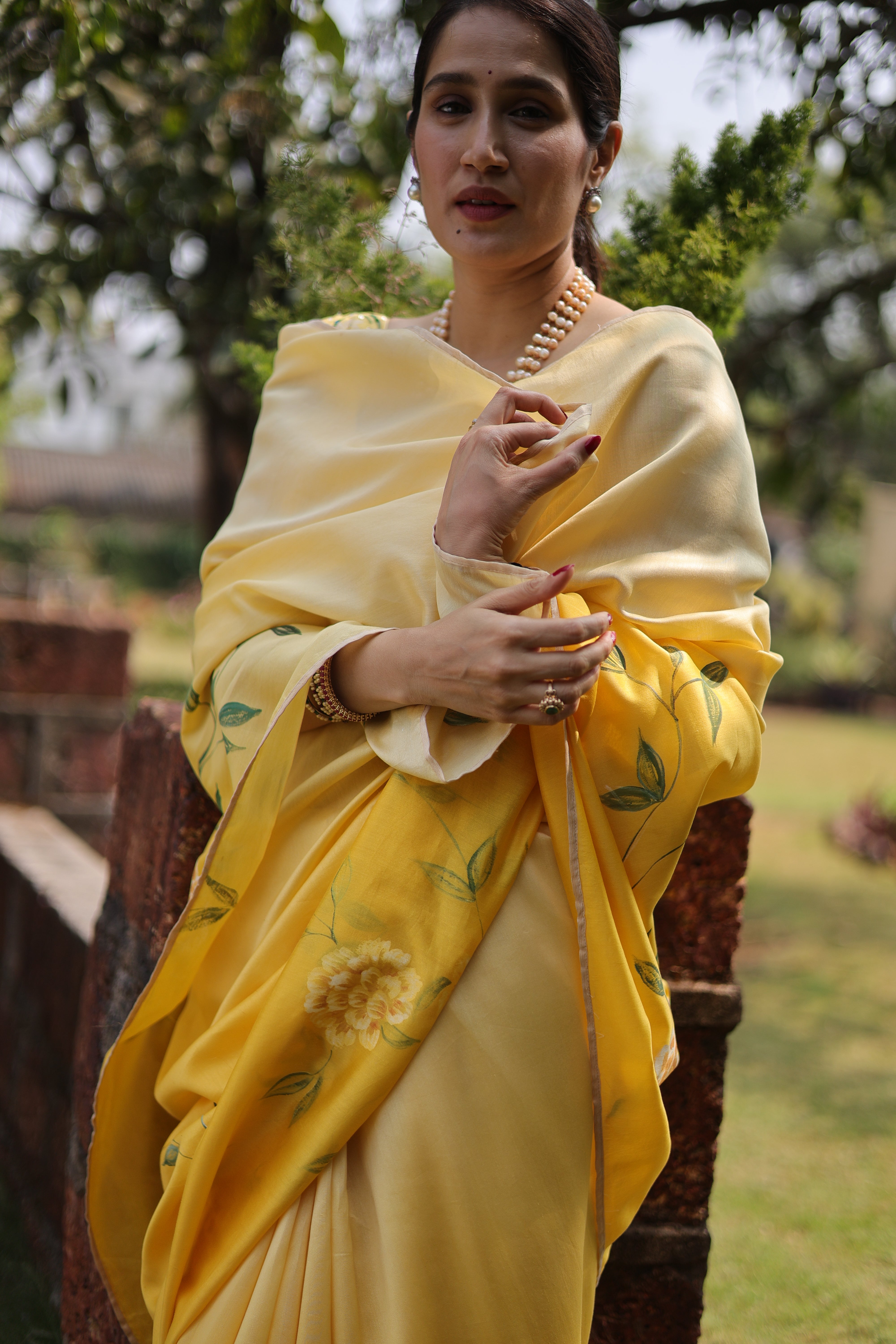 Actor Sagarika Ghatge in our Yellow Chanderi-Silk Saree