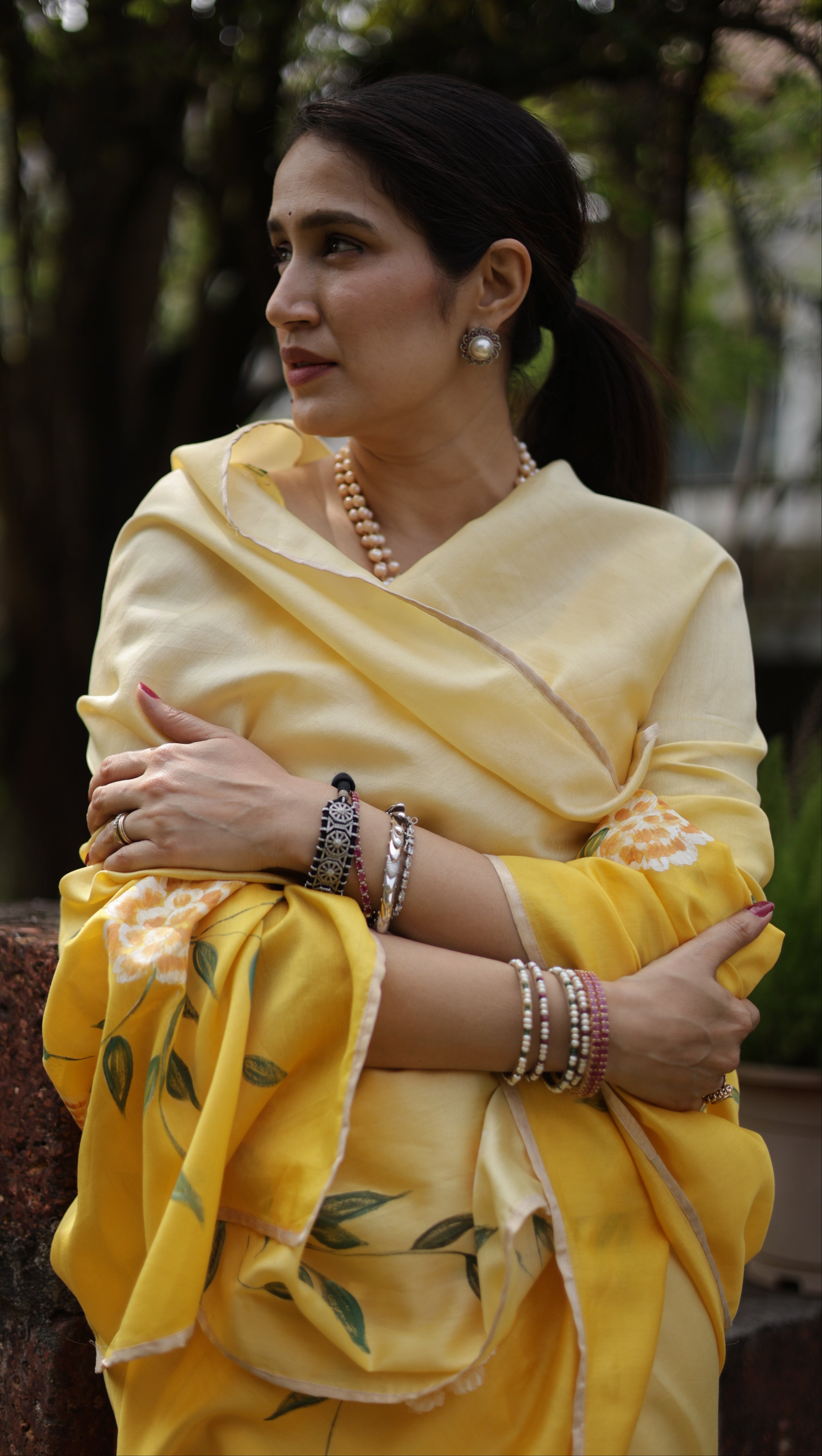 Actor Sagarika Ghatge in our Yellow Chanderi-Silk Saree