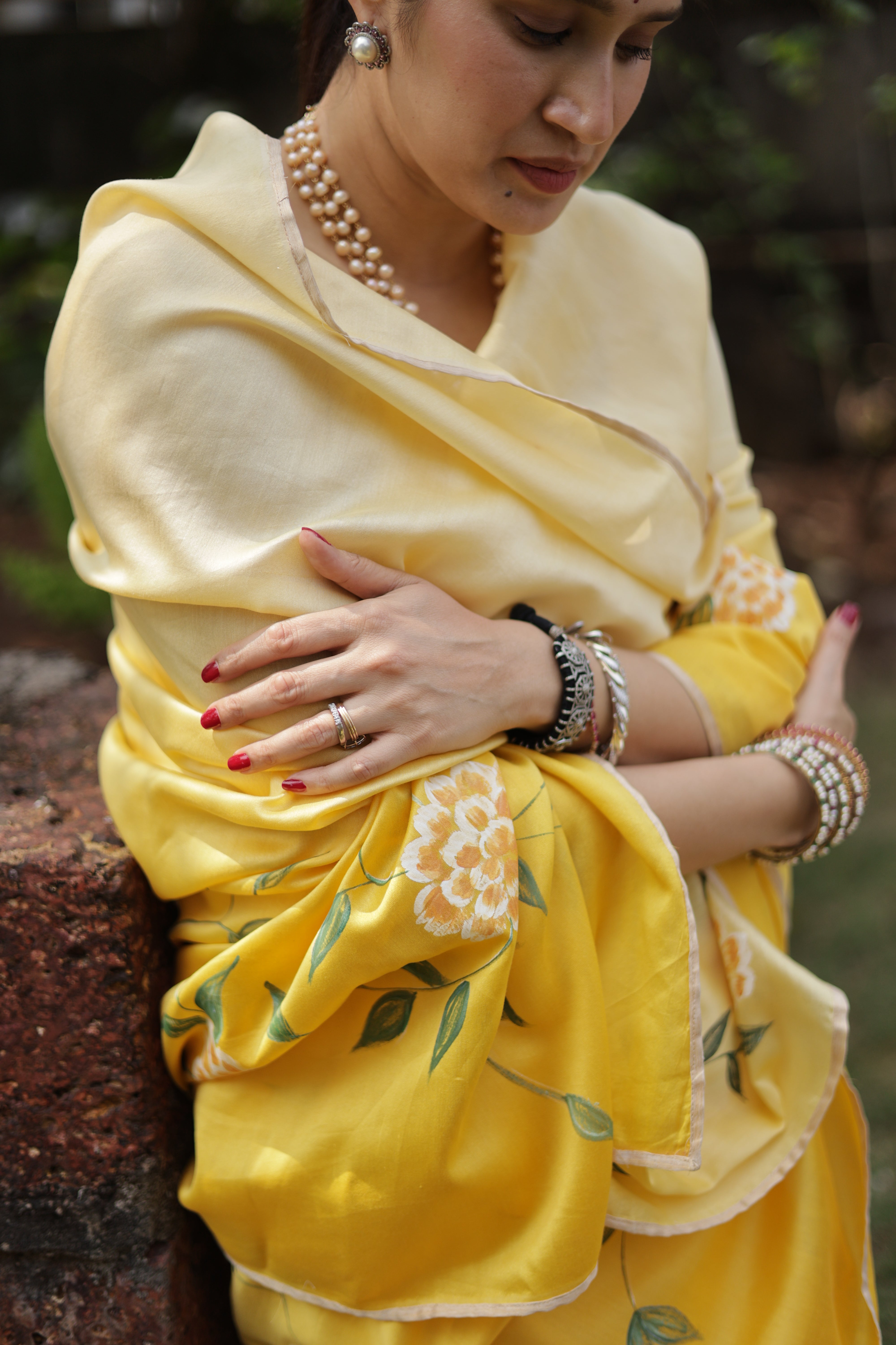 Actor Sagarika Ghatge in our Yellow Chanderi-Silk Saree