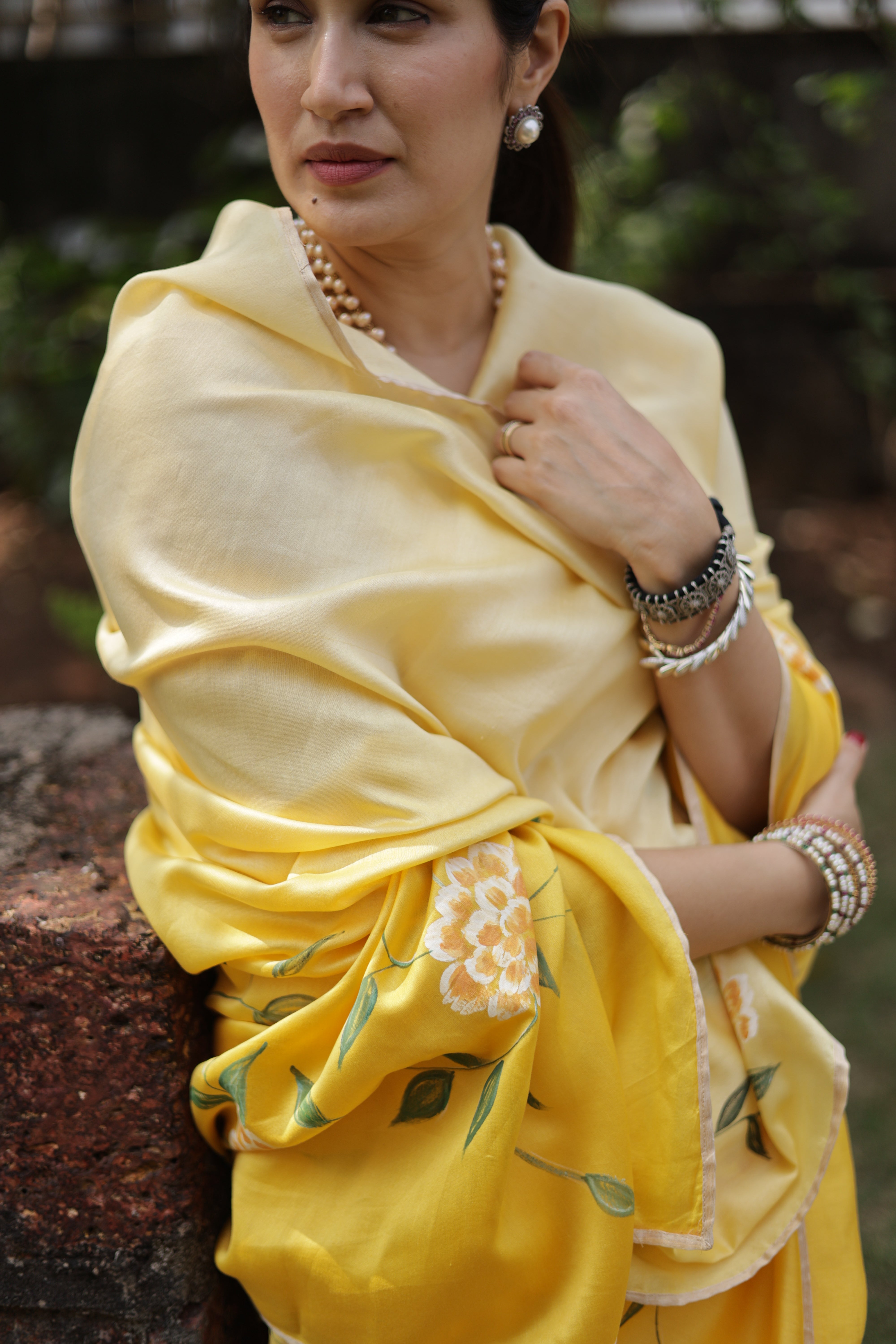 Actor Sagarika Ghatge in our Yellow Chanderi-Silk Saree