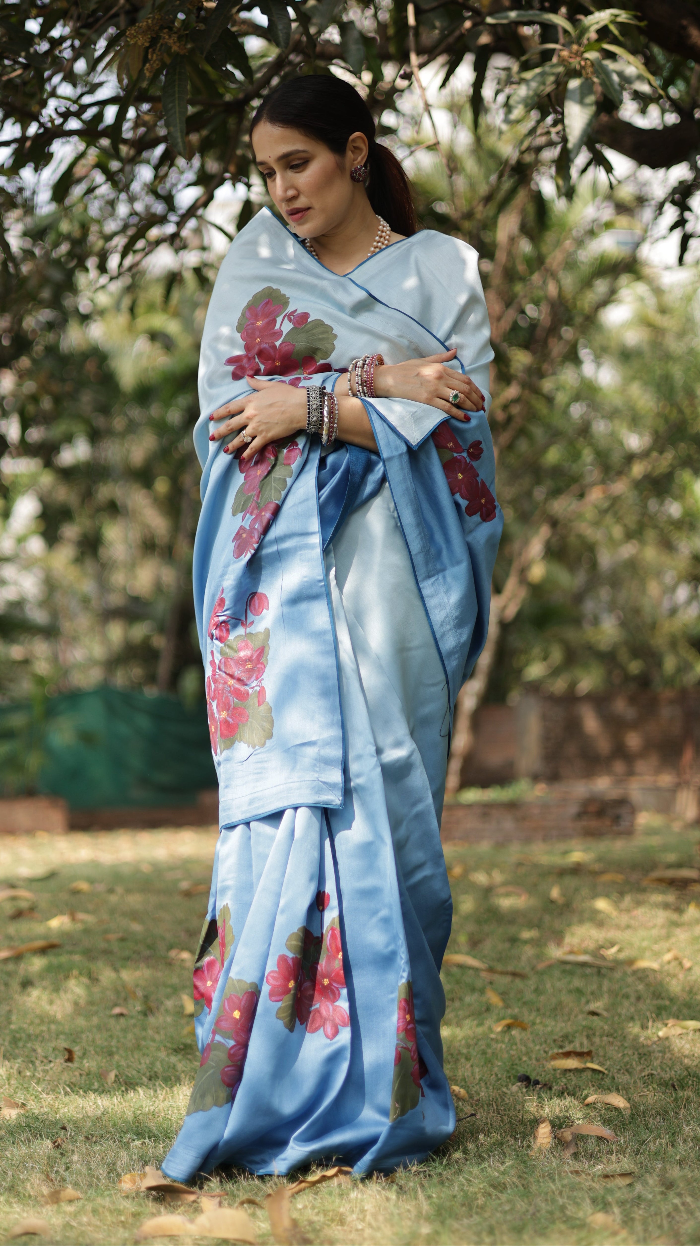 Actor Sagarika Ghatge in our Ombre Blue Chanderi-Silk Saree