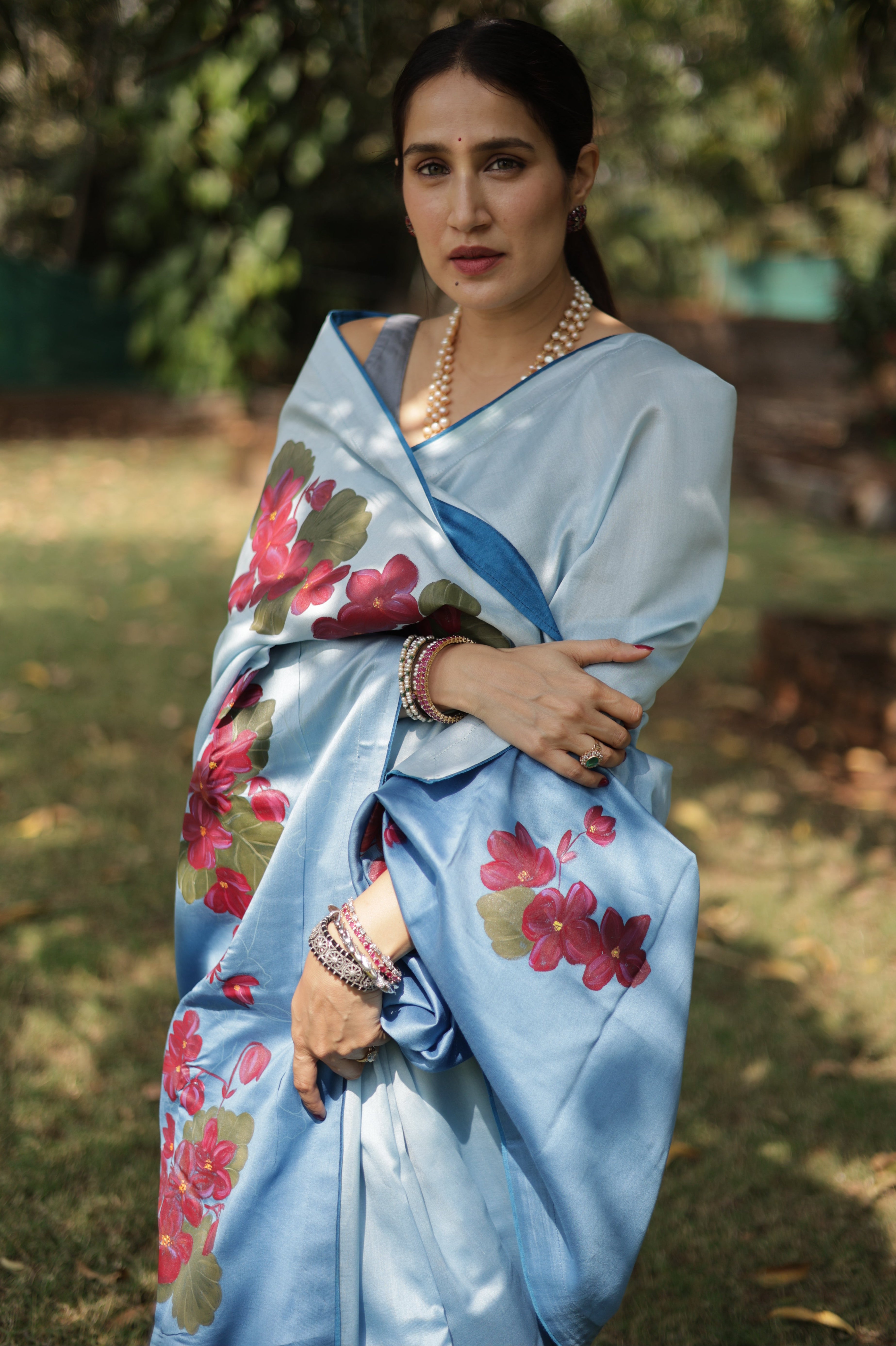 Actor Sagarika Ghatge in our Ombre Blue Chanderi-Silk Saree