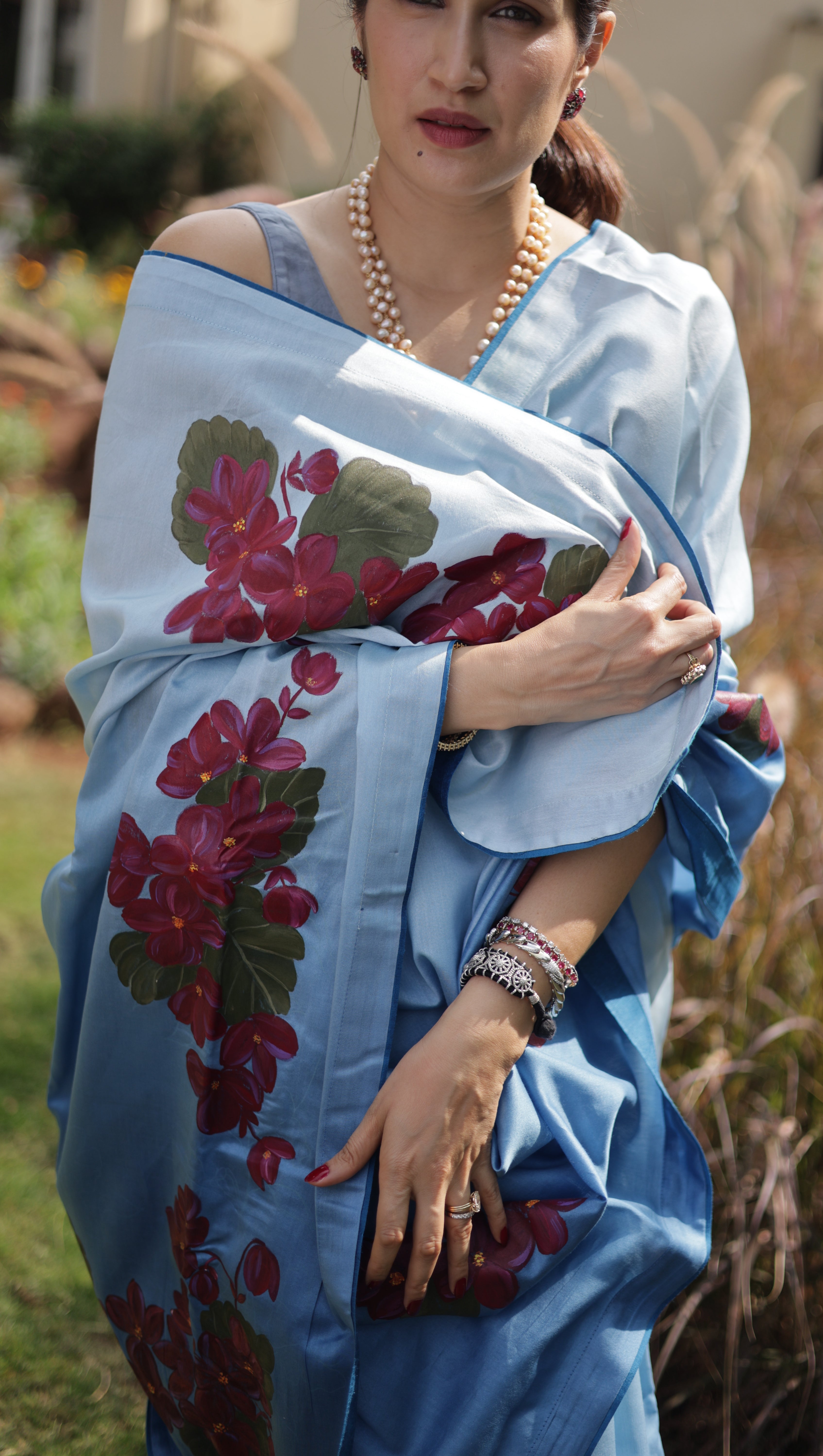 Actor Sagarika Ghatge in our Ombre Blue Chanderi-Silk Saree