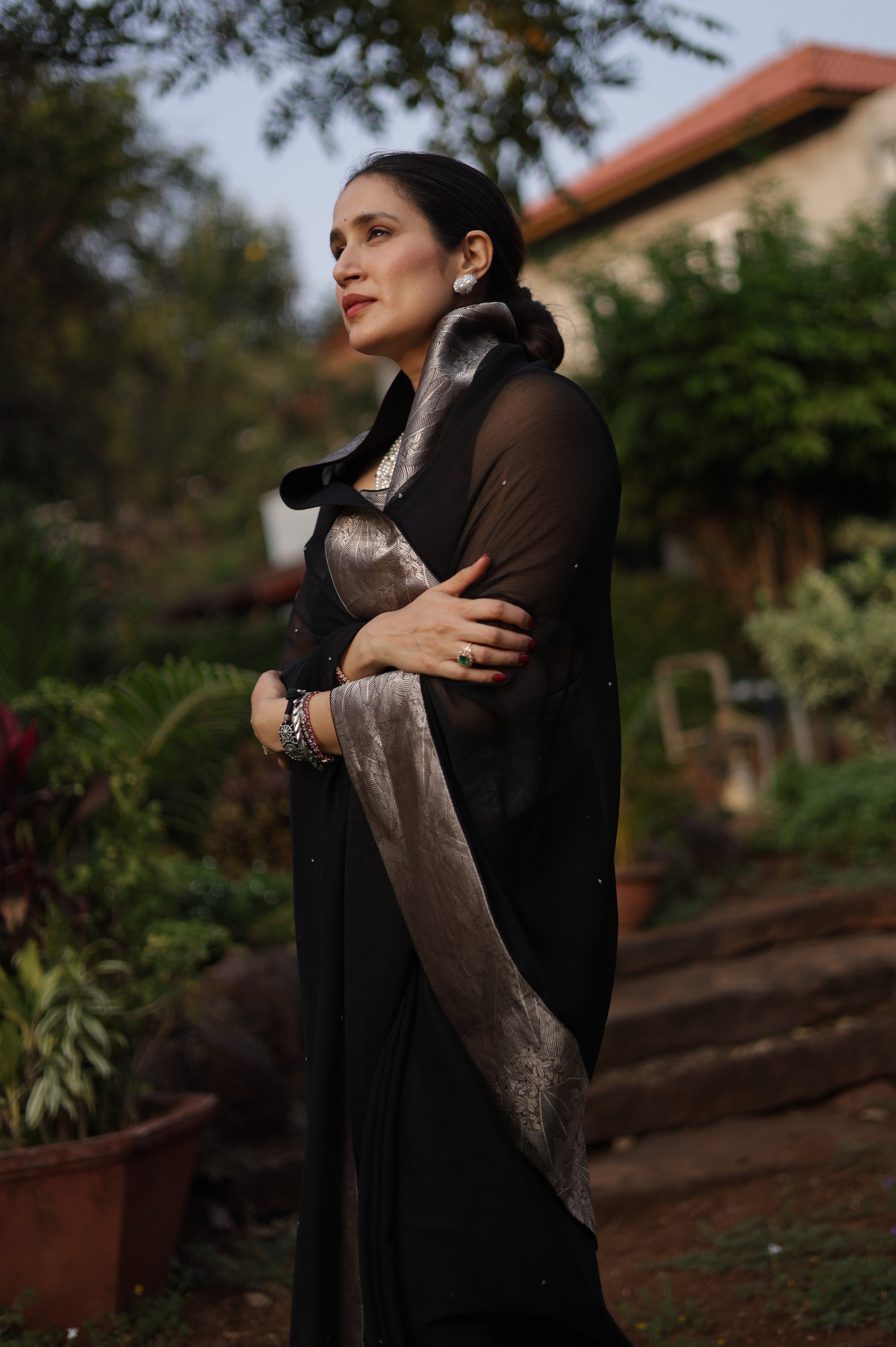 Actor Sagarika Z Ghatge in Vintage Black Chiffon Saree