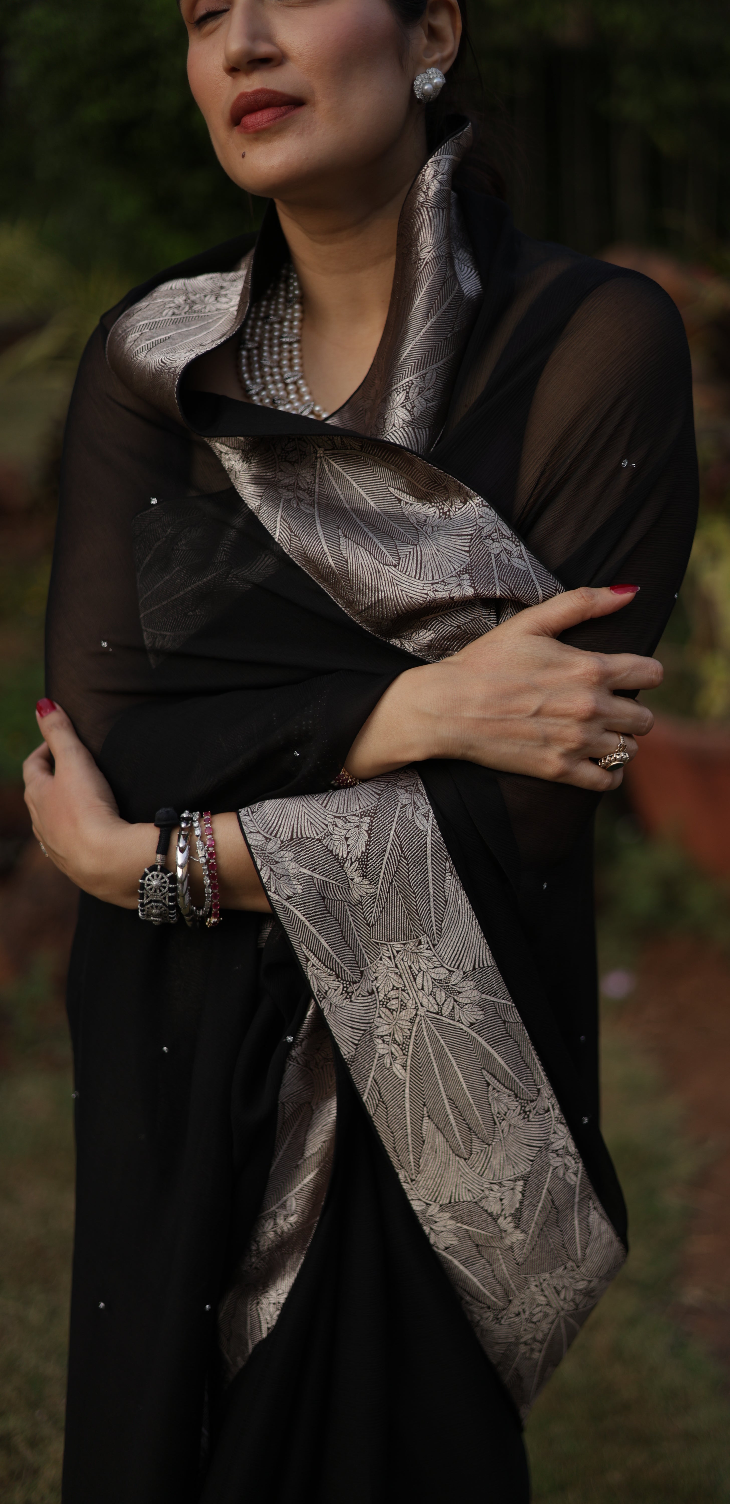Actor Sagarika Z Ghatge in Vintage Black Chiffon Saree