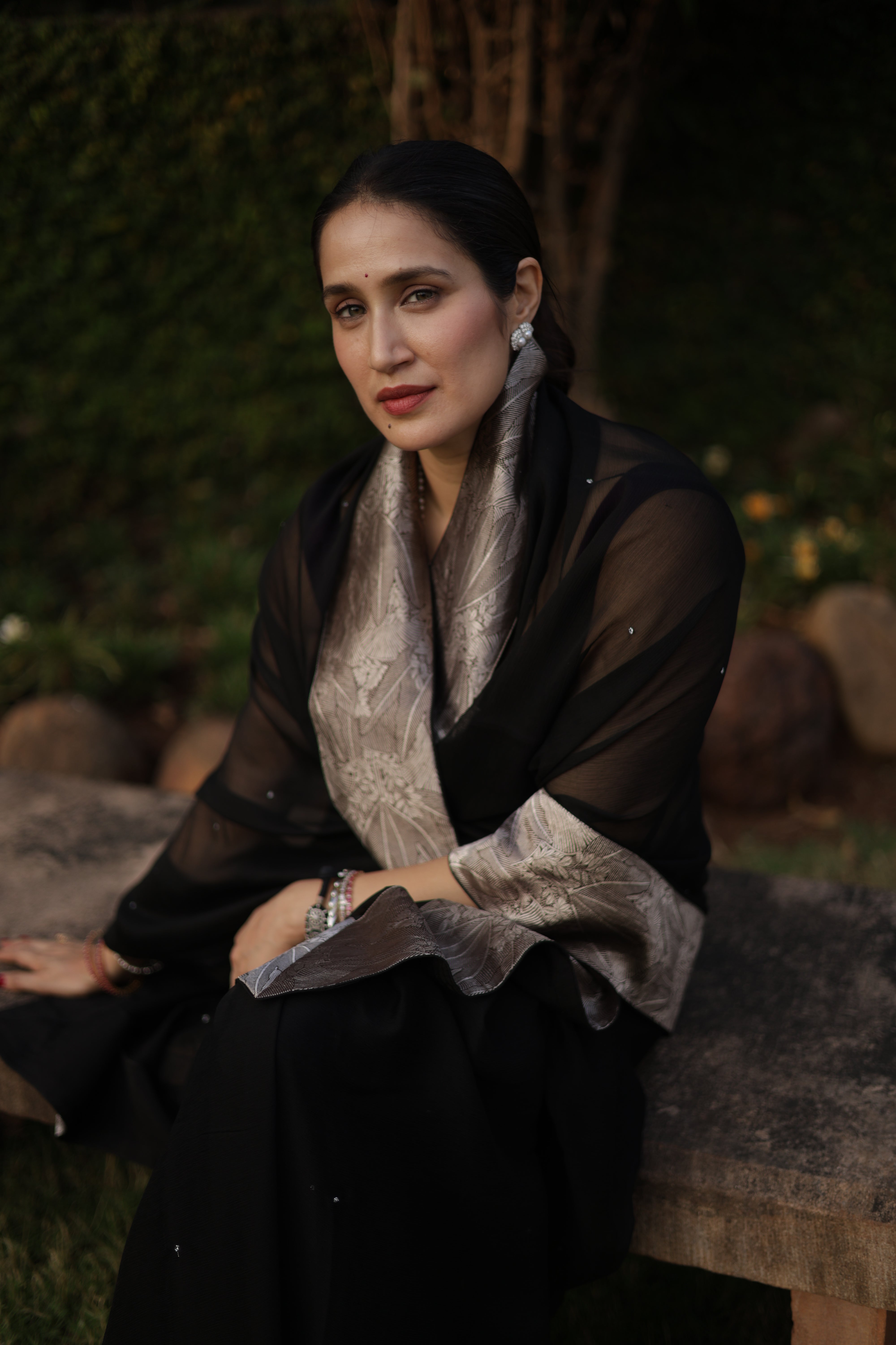 Actor Sagarika Z Ghatge in Vintage Black Chiffon Saree