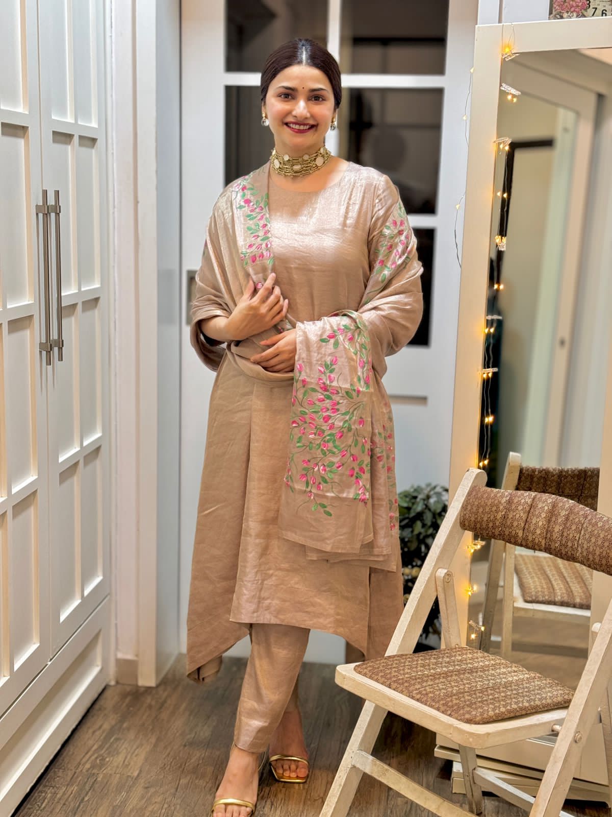 Actor Prachi Desai in our Pure-Silk Hand-Painted Kurta