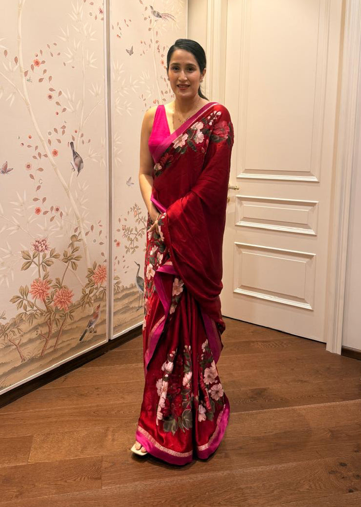 Actor Sagarika Z Ghatge in our elegant Satin-Crepe Saree