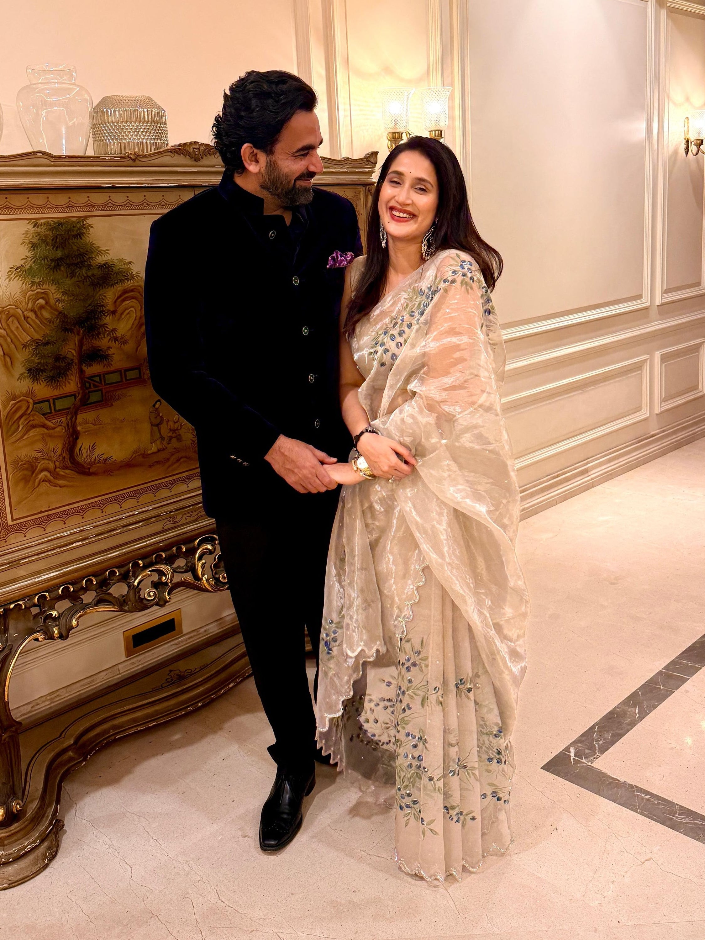 Actor Sagarika Z Ghatge in our elegant Silver Silk Tissue Saree