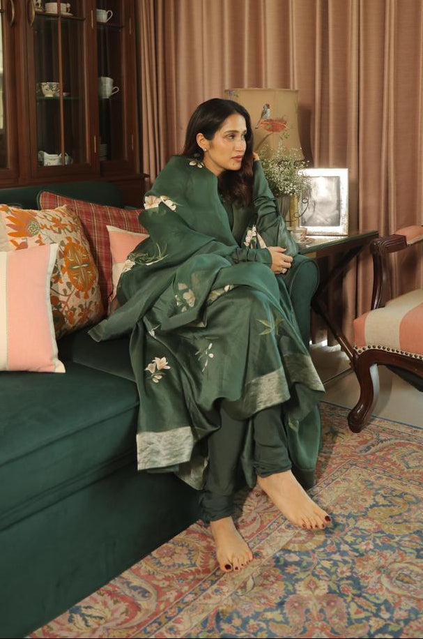 Actor Sagarika Z Ghatge in our Green Hand-Painted Anarkali