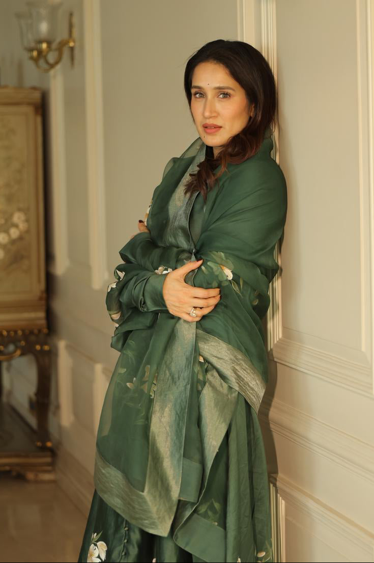 Actor Sagarika Z Ghatge in our Green Hand-Painted Anarkali