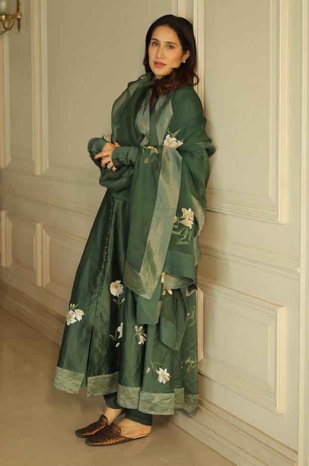 Actor Sagarika Z Ghatge in our Green Hand-Painted Anarkali
