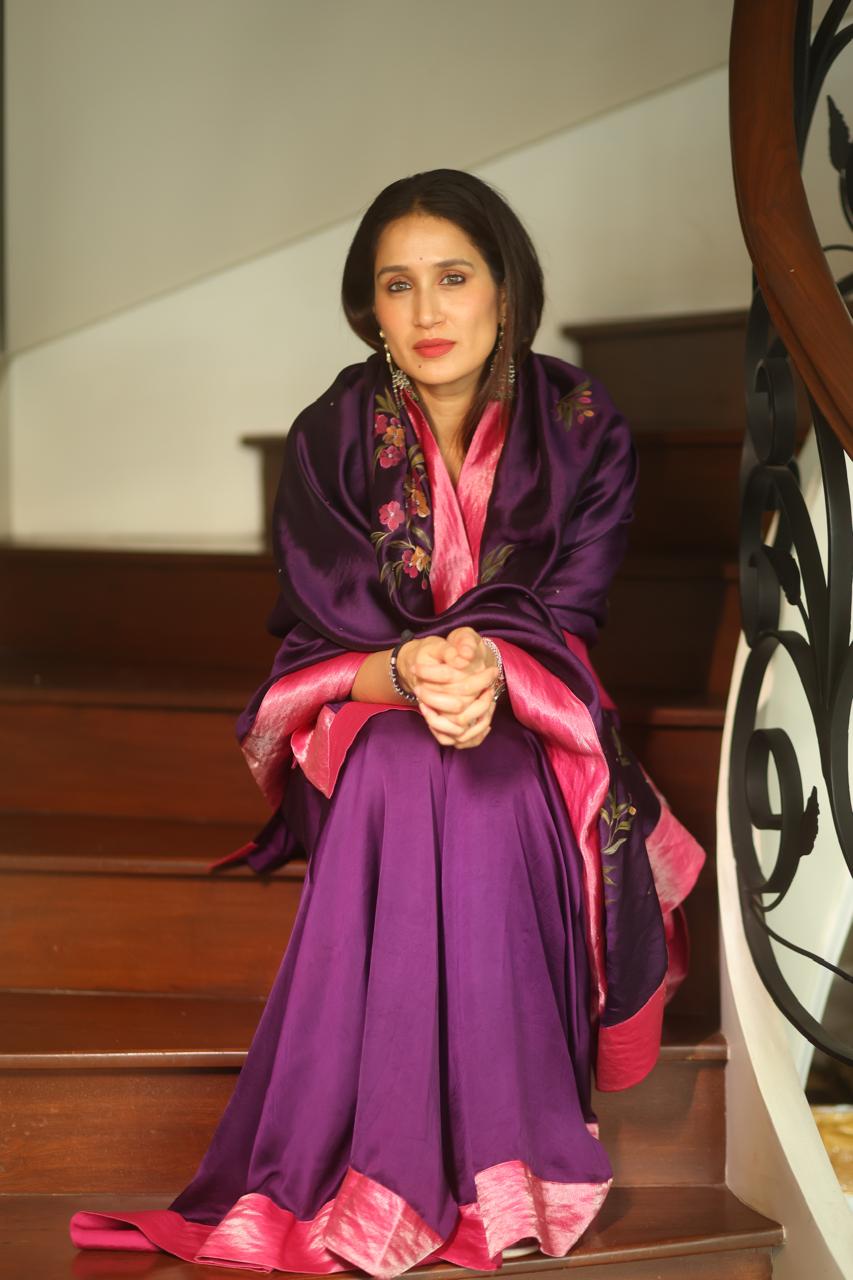 Actor Sagarika Ghatge in our Hand-Painted Purple Sharara