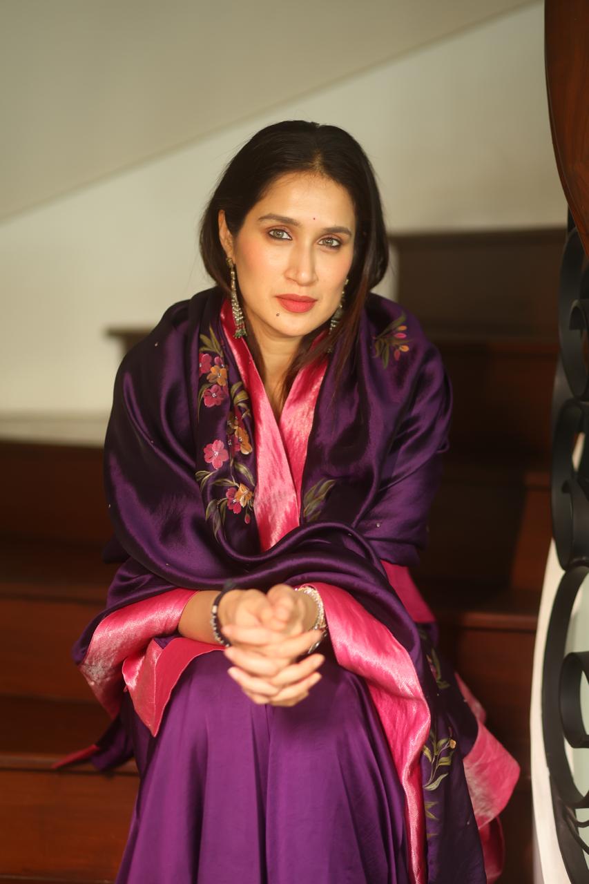Actor Sagarika Ghatge in our Hand-Painted Purple Sharara