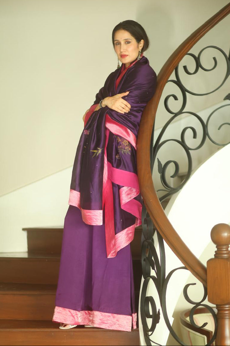 Actor Sagarika Ghatge in our Hand-Painted Purple Sharara
