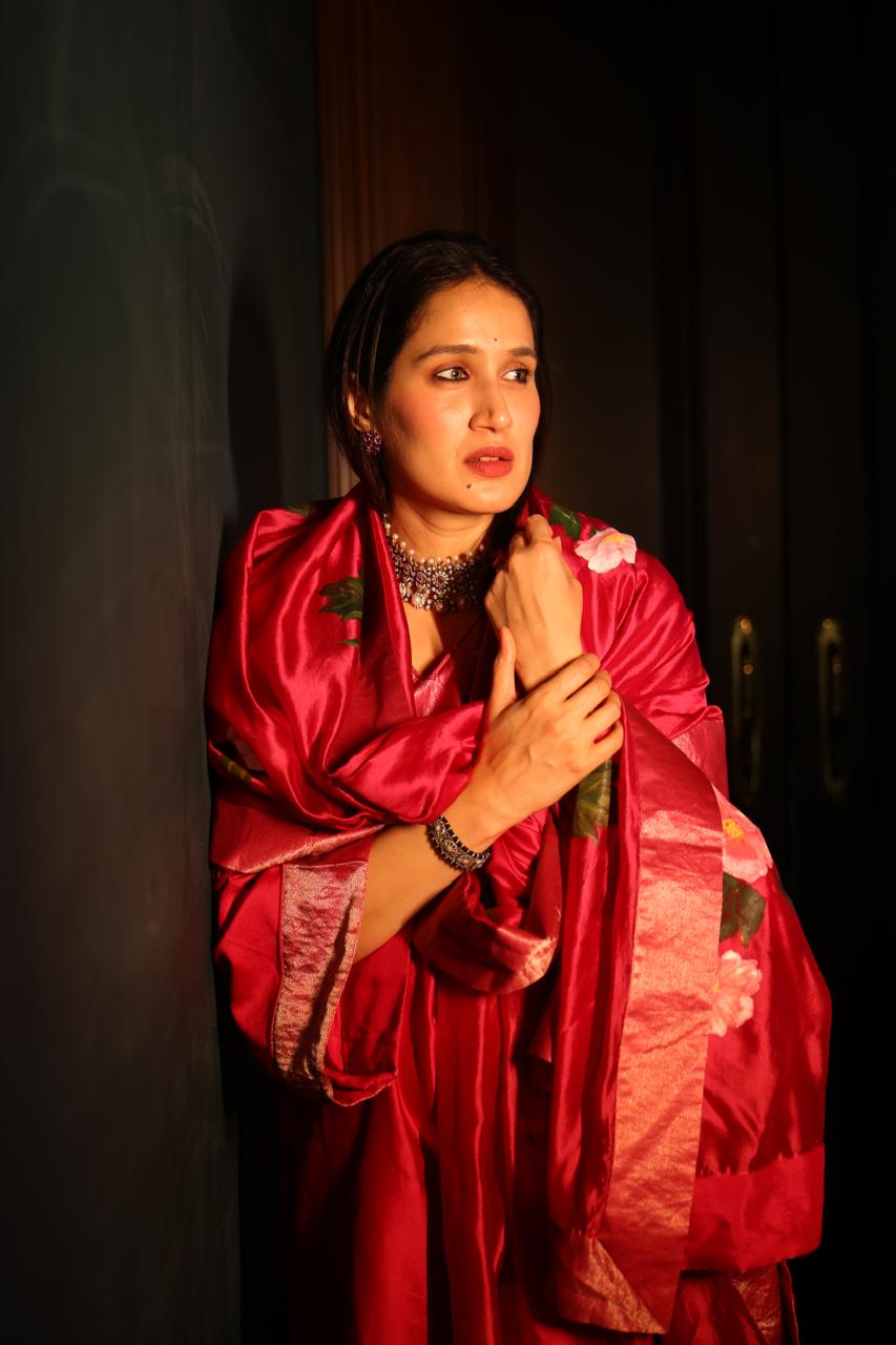 Actor Sagarika Ghatge in our Hand-Painted Dark-Pink Sharara