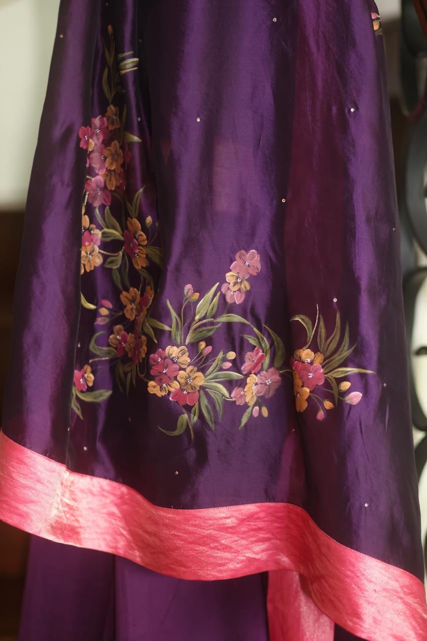 Actor Sagarika Ghatge in our Hand-Painted Purple Sharara