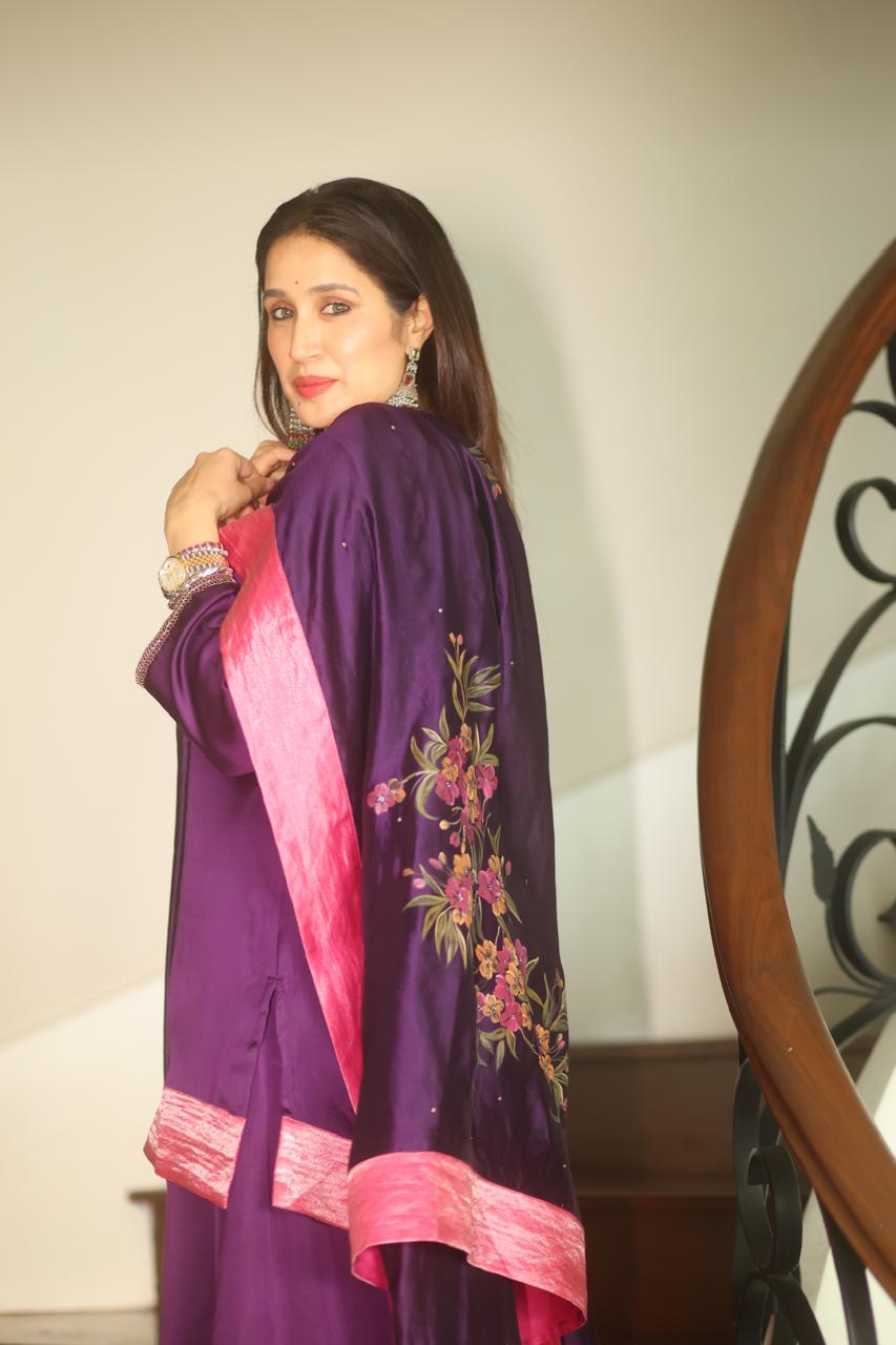 Actor Sagarika Ghatge in our Hand-Painted Purple Sharara