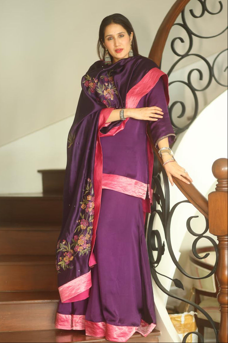 Actor Sagarika Ghatge in our Hand-Painted Purple Sharara