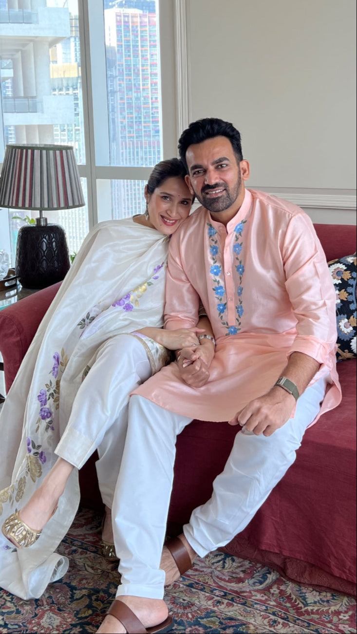 Zaheer Khan in Custom Hand-Painted Kurta Set