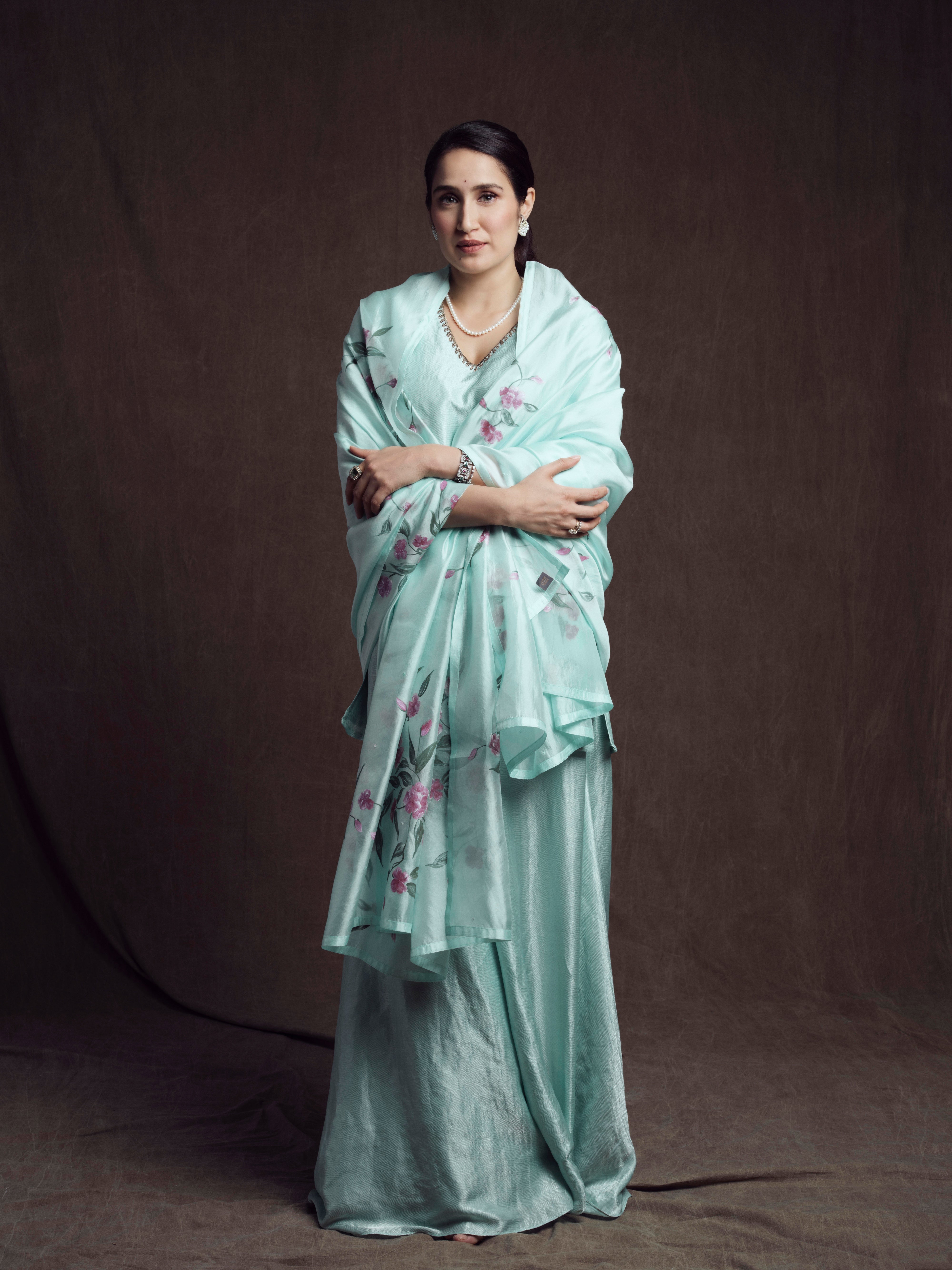 Actor Sagarika Ghatge in our Pure-Silk Hand-Painted Sharara