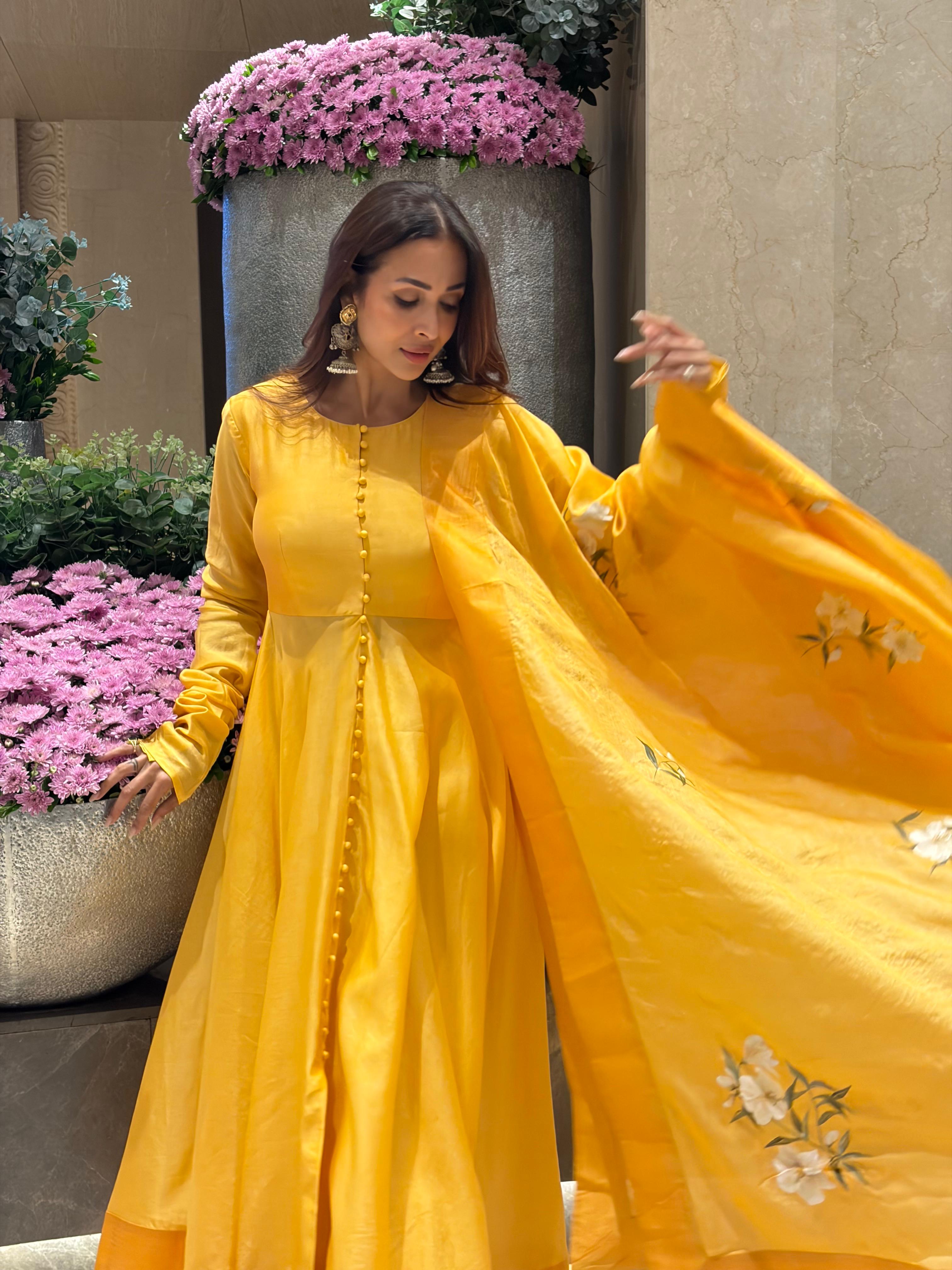 Actor Malaika Arora in our Hand-Painted Chanderi-Silk Anarkali