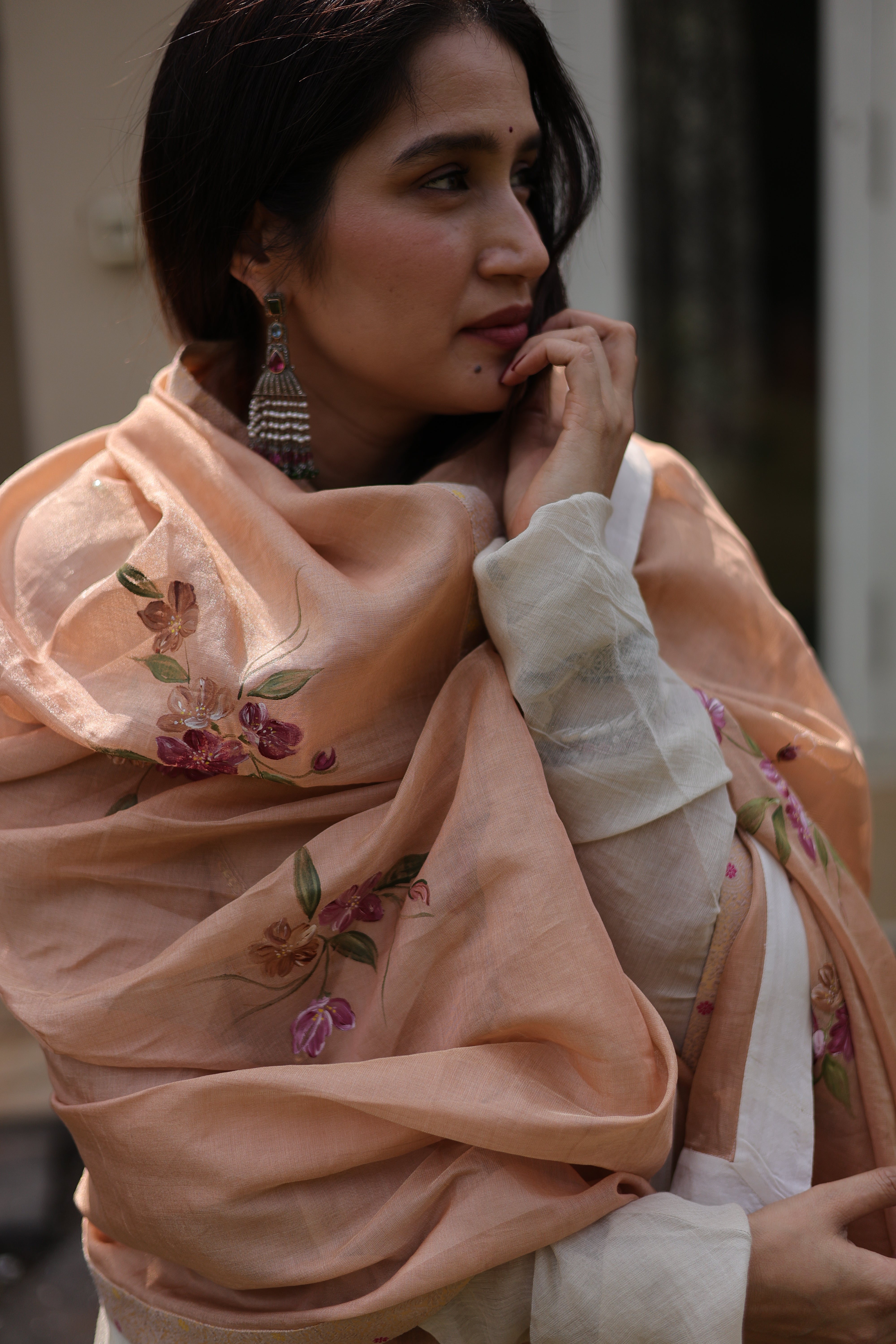 Actor Sagarika Z Ghatge in our Beige Diamond-Tissue Anarkali