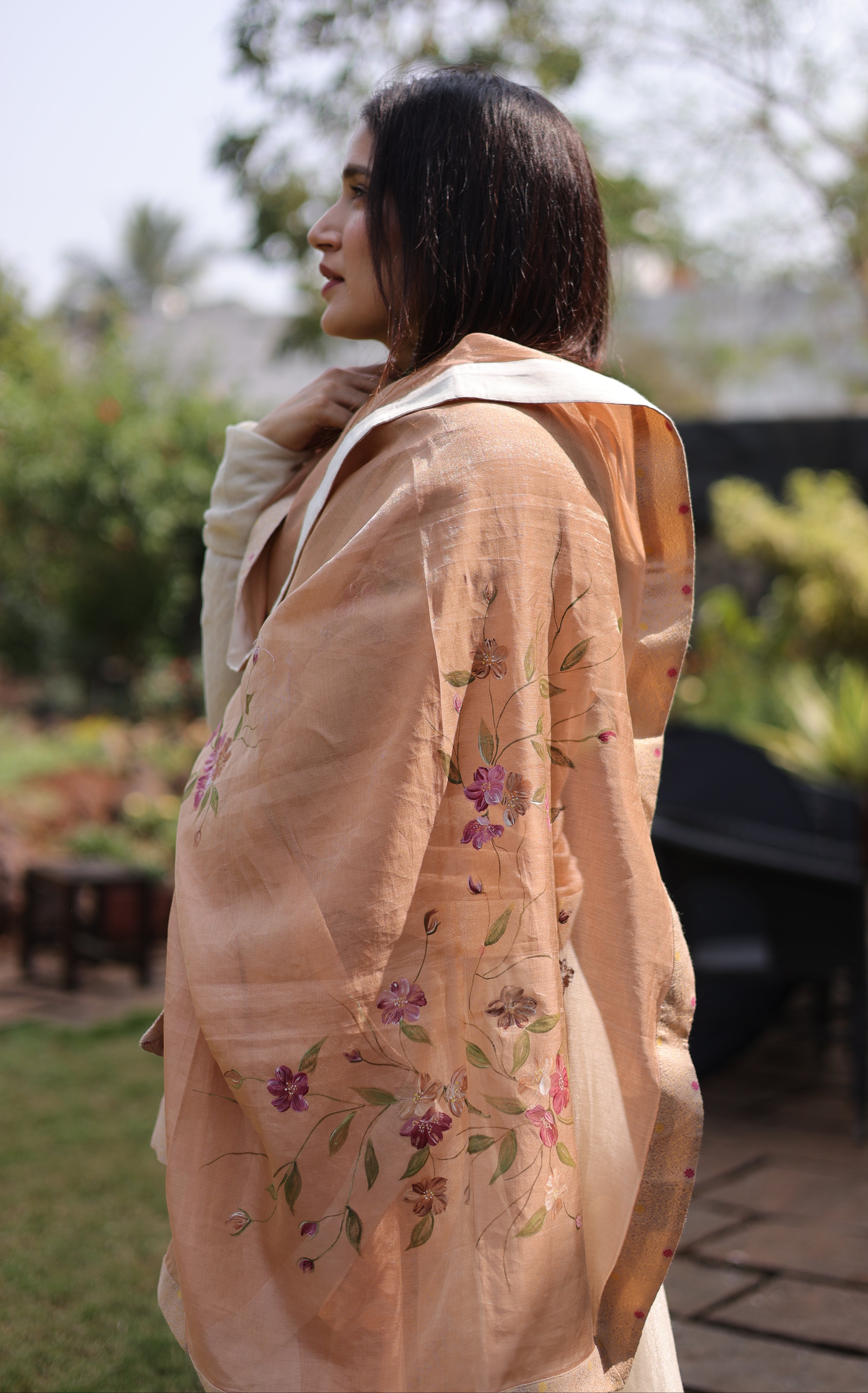 Actor Sagarika Z Ghatge in our Beige Diamond-Tissue Anarkali