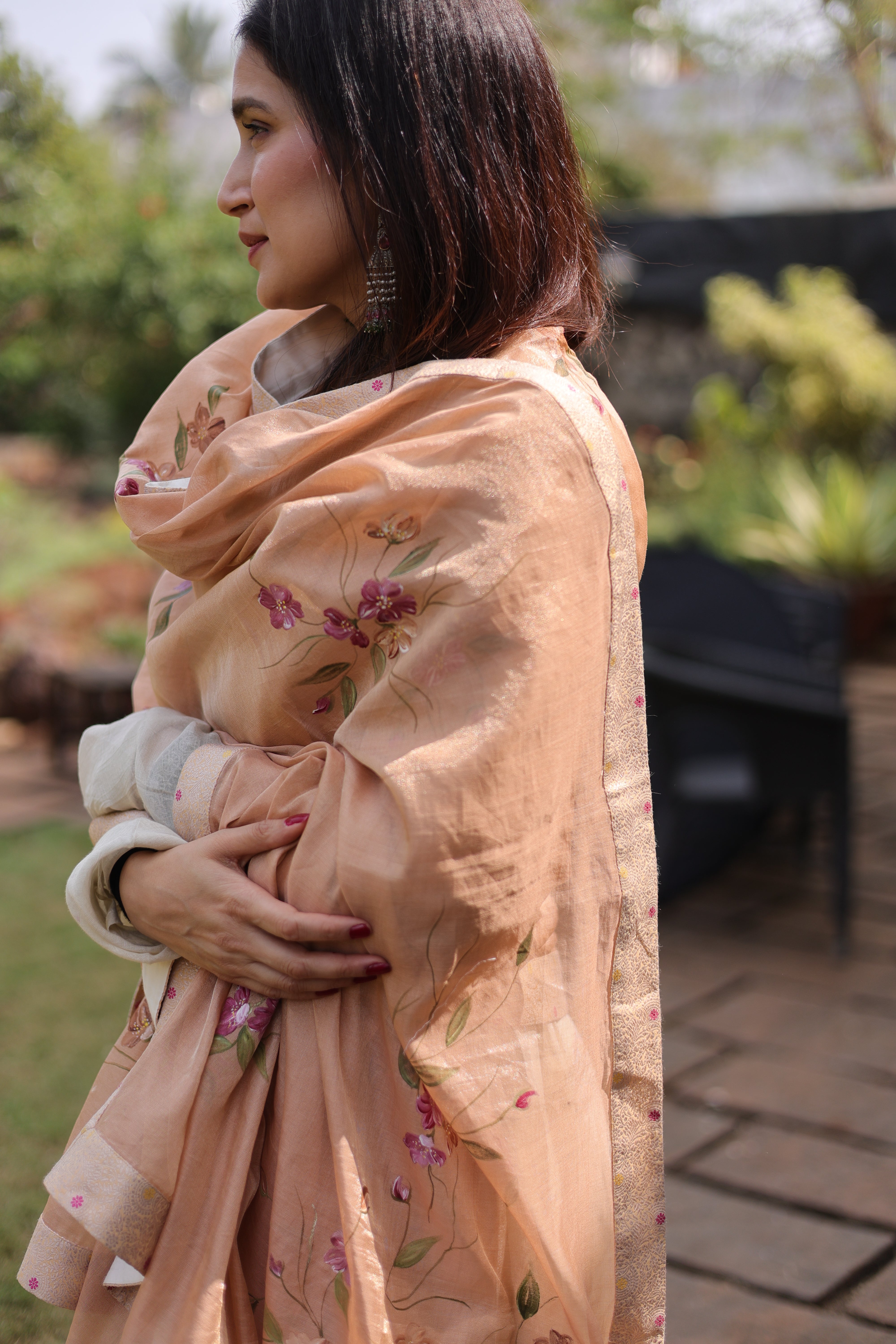Actor Sagarika Z Ghatge in our Beige Diamond-Tissue Anarkali