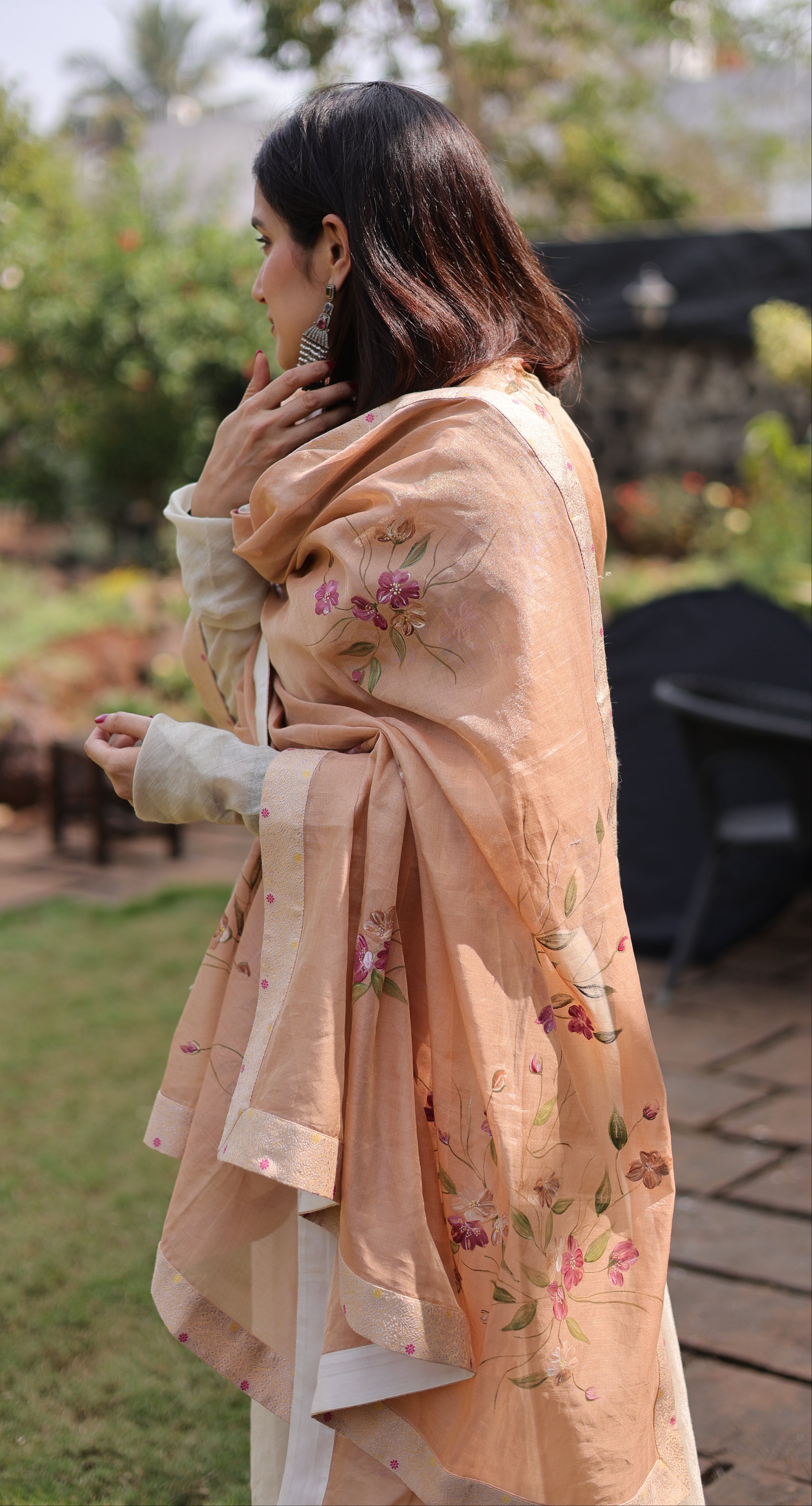 Actor Sagarika Z Ghatge in our Beige Diamond-Tissue Anarkali