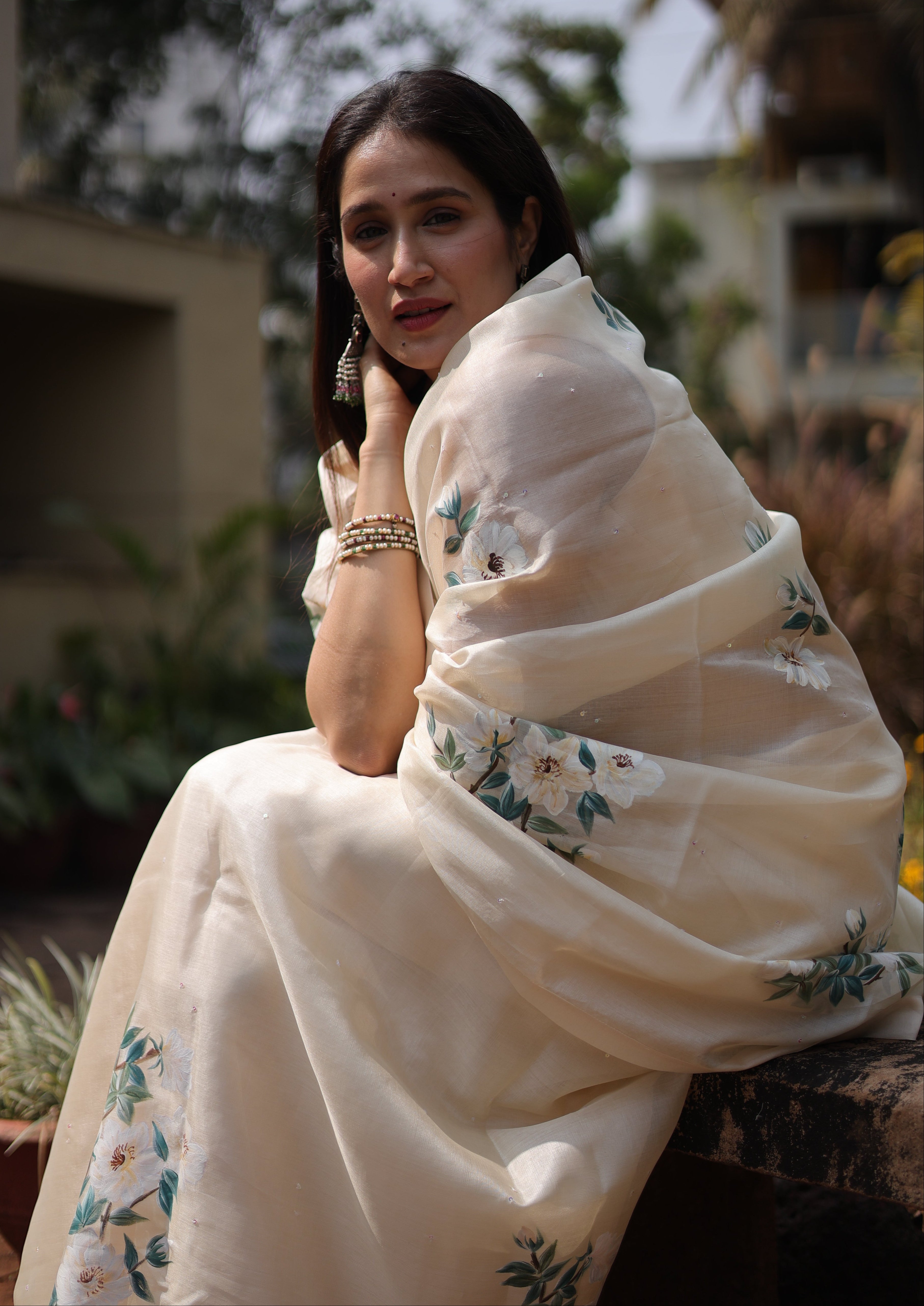 Actor Sagarika Ghatge in our Ivory White Tussar Silk Saree