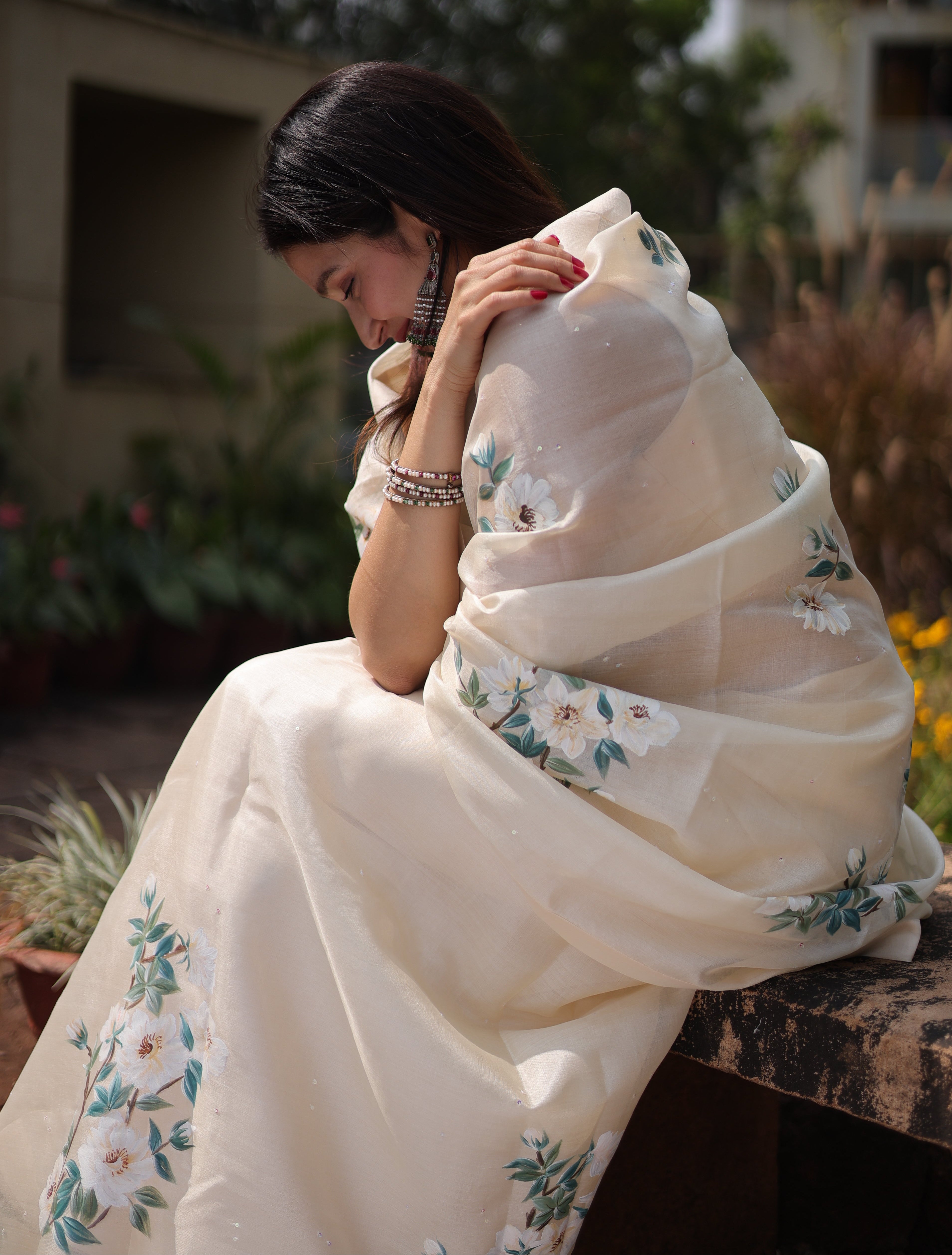 Actor Sagarika Ghatge in our Ivory White Tussar Silk Saree