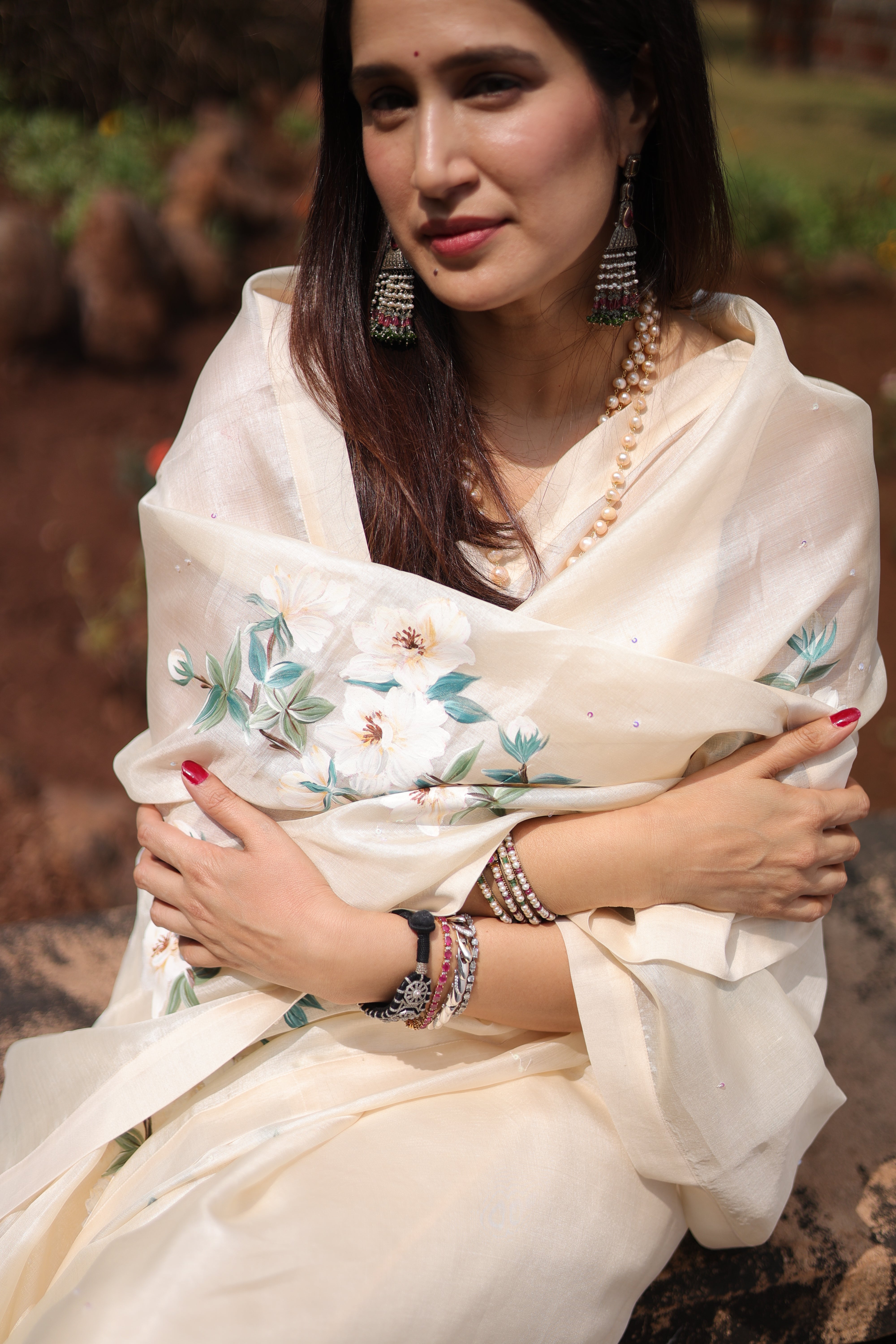 Actor Sagarika Ghatge in our Ivory White Tussar Silk Saree