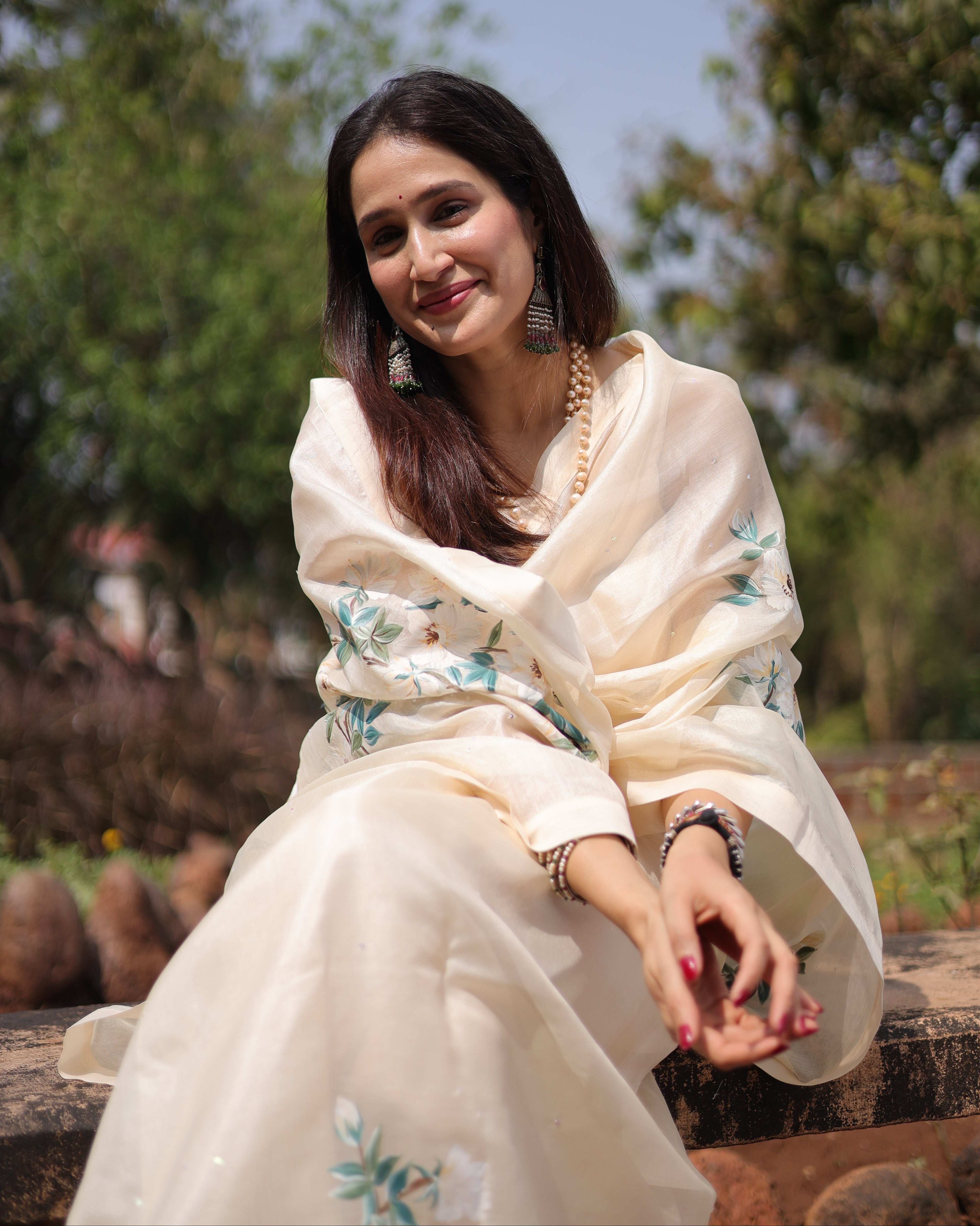 Actor Sagarika Ghatge in our Ivory White Tussar Silk Saree