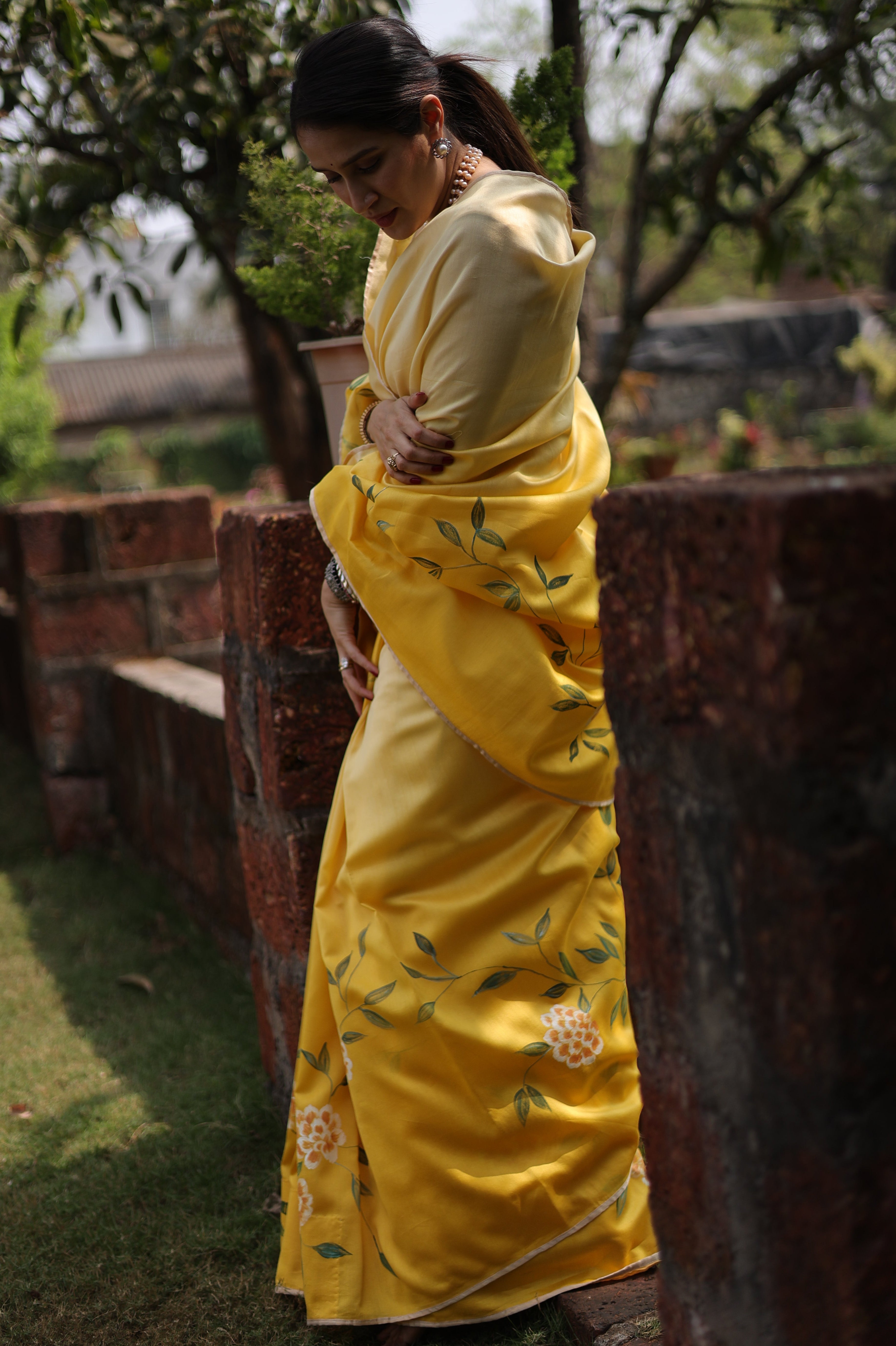 Actor Sagarika Ghatge in our Yellow Chanderi-Silk Saree