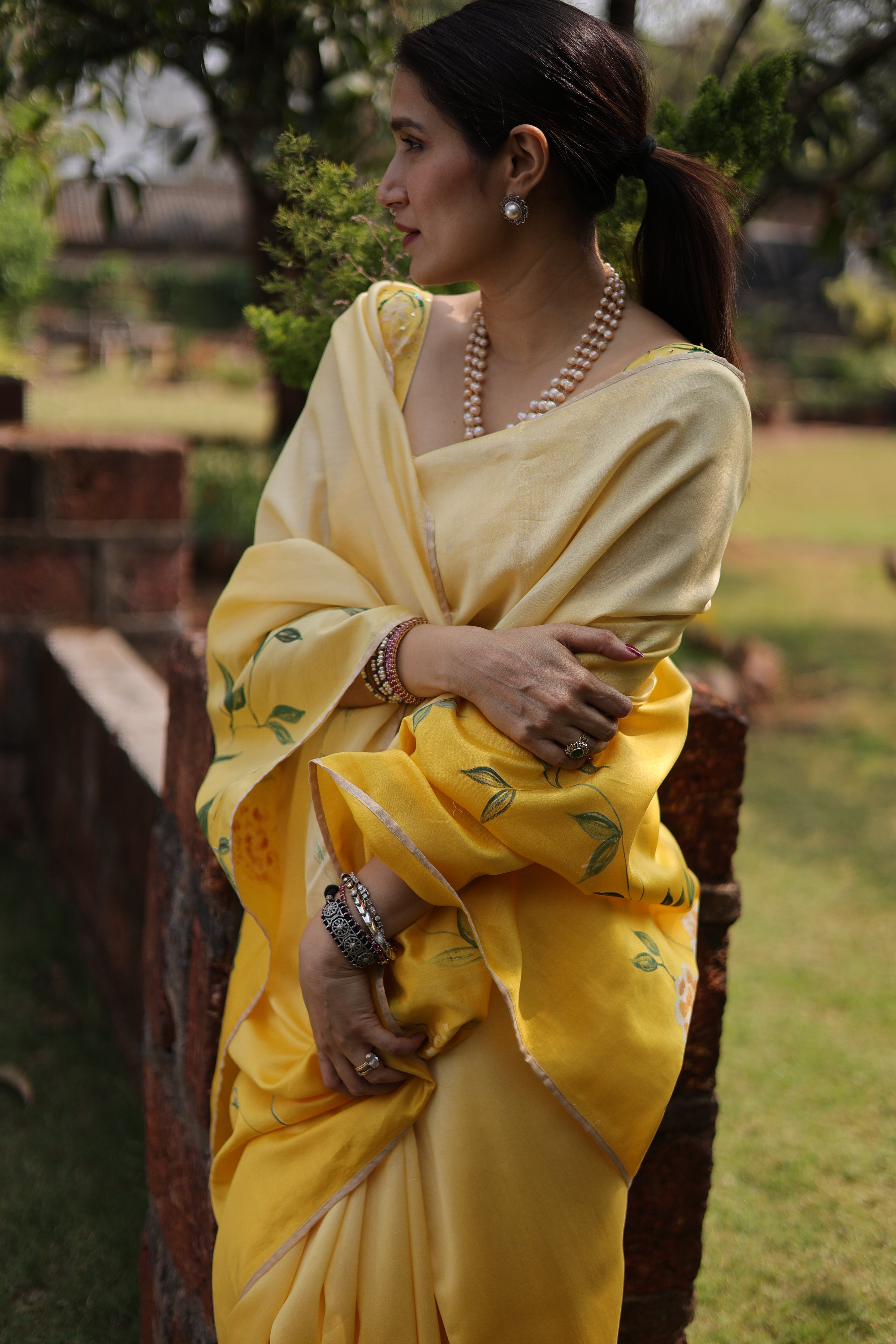 Actor Sagarika Ghatge in our Yellow Chanderi-Silk Saree