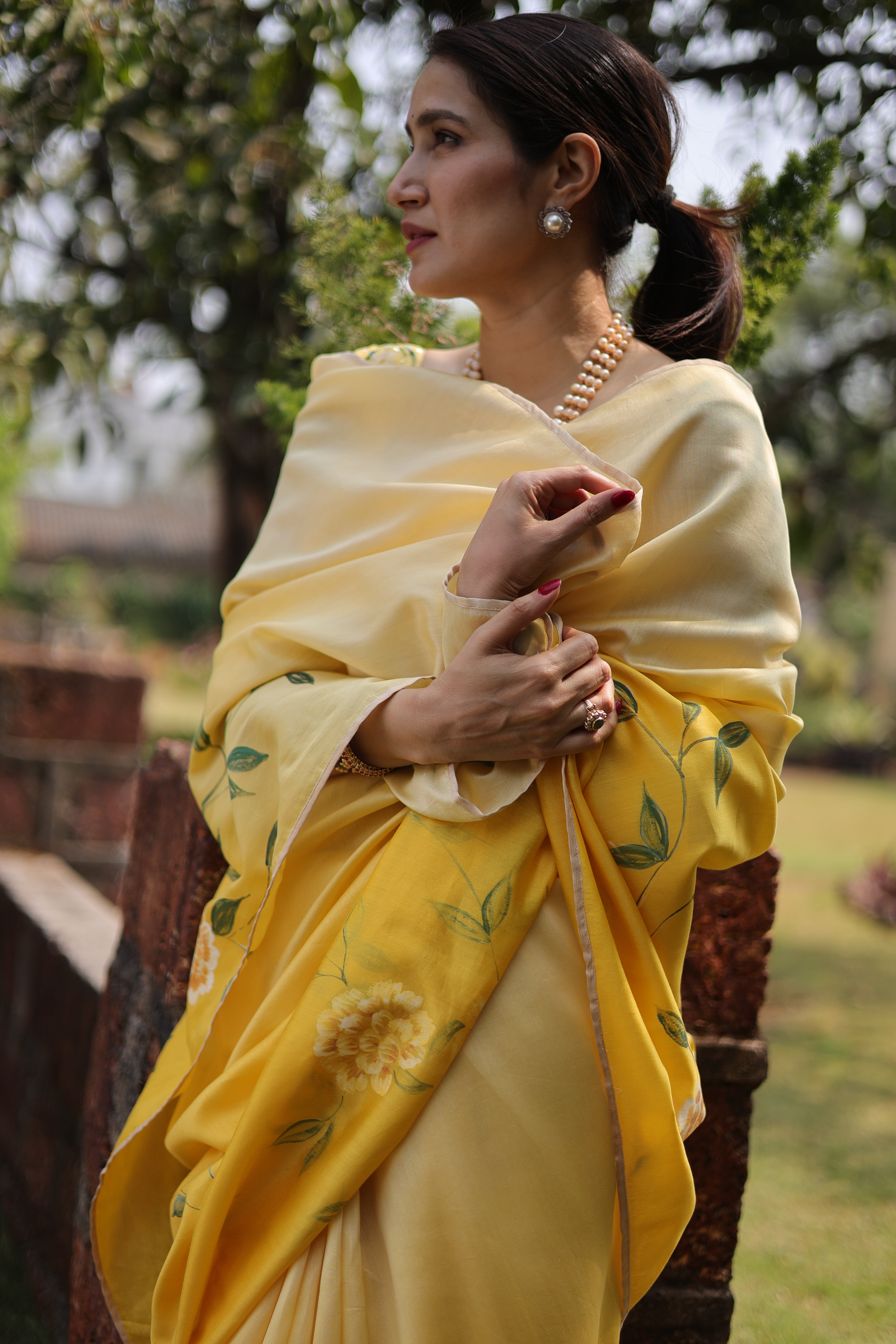 Actor Sagarika Ghatge in our Yellow Chanderi-Silk Saree